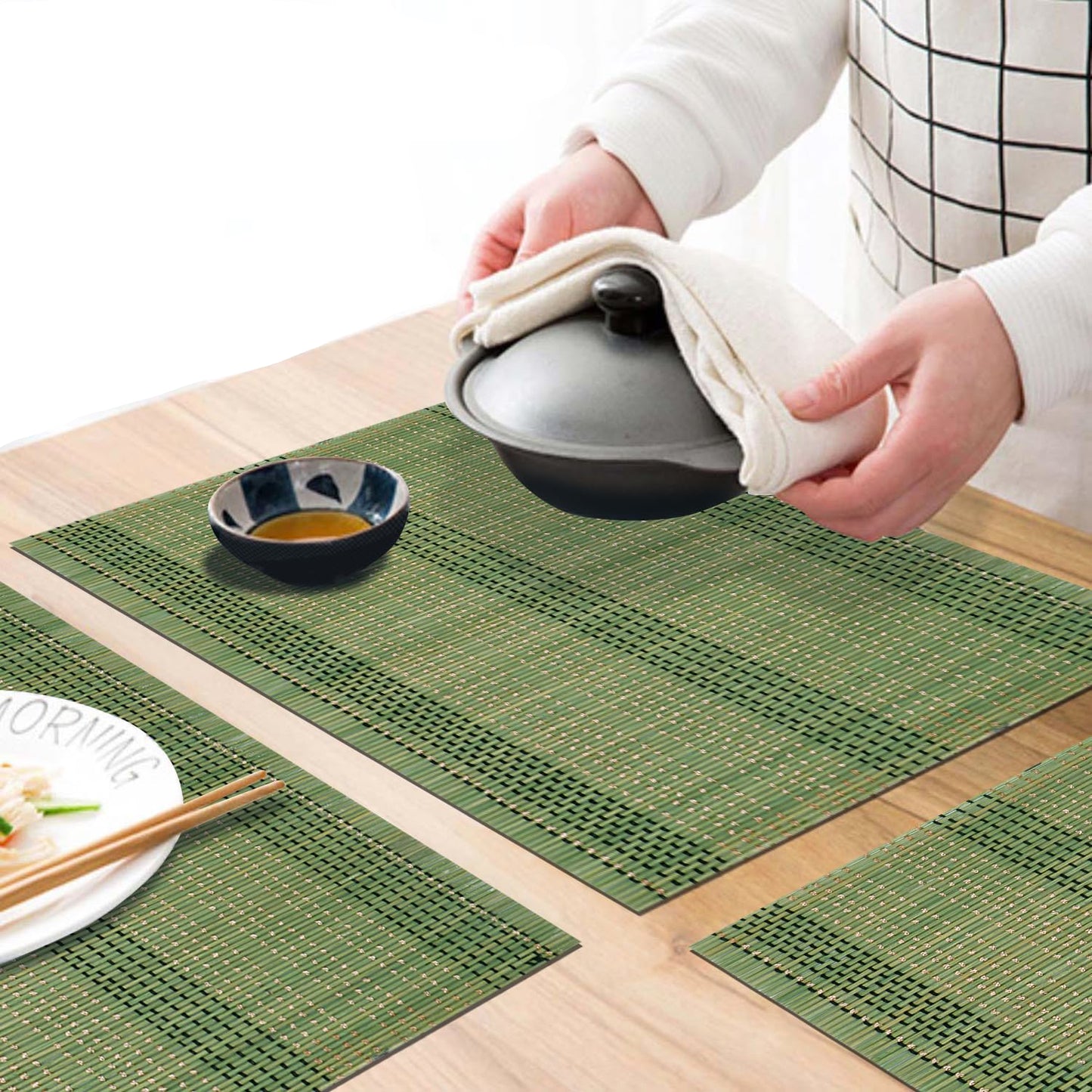 Reversible Natural Bamboo Table Mats, Heat Resistant & Easy Clean, Set of 6 (45x30 cm) | Dining Placemats Decor