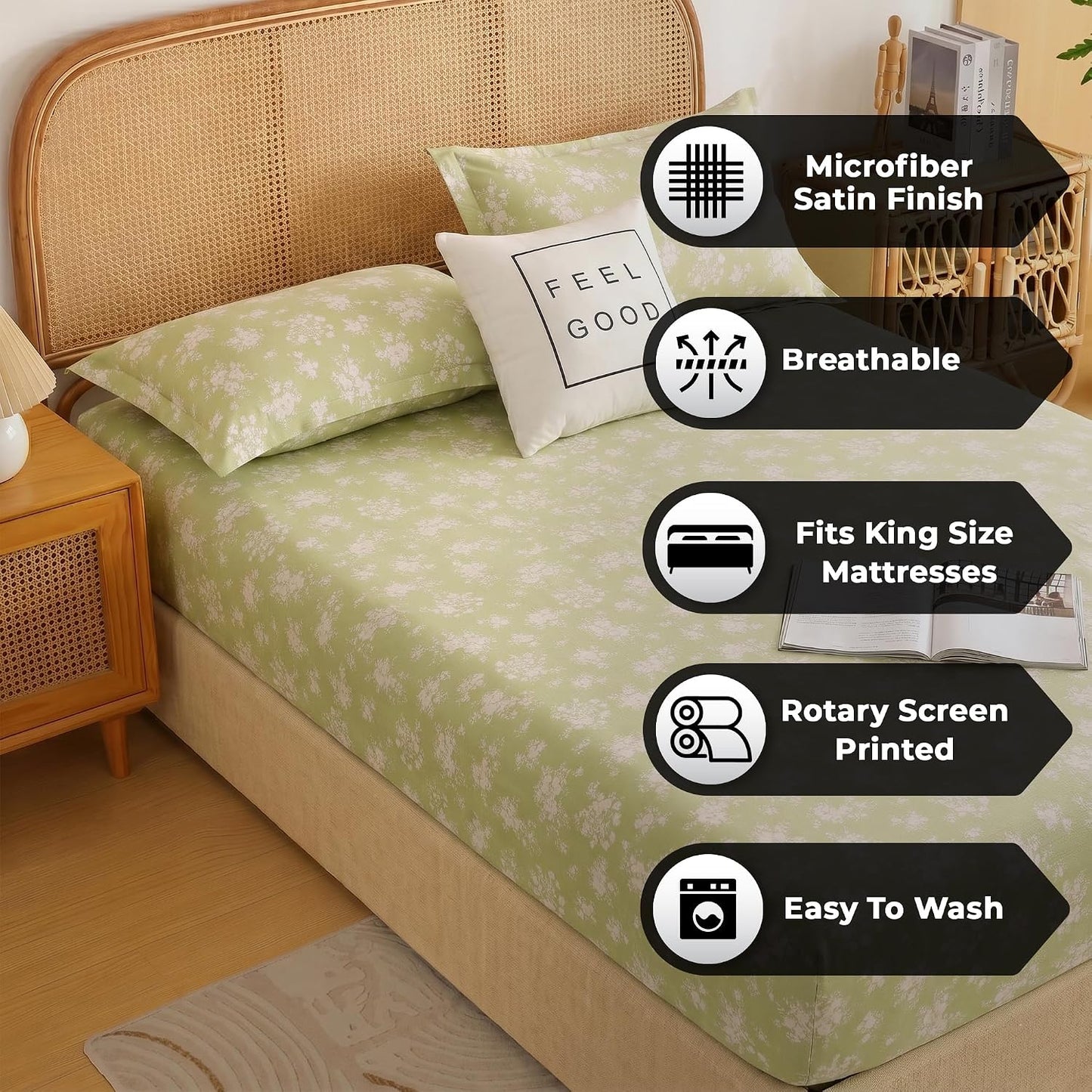 Bedsheet | Elastic Fitted Microfiber 240 TC Fade-Resistant | King, 182x198cm, Set of 3 | Fitted