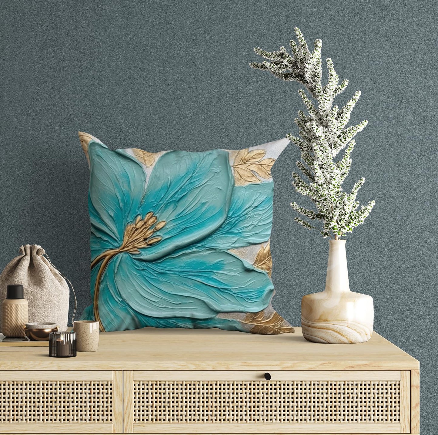 Flower Printed Soft Satin Cushion Covers Set of 5, 16x16 Inch | Decorative Throw Pillow Covers for Sofa Home Decor