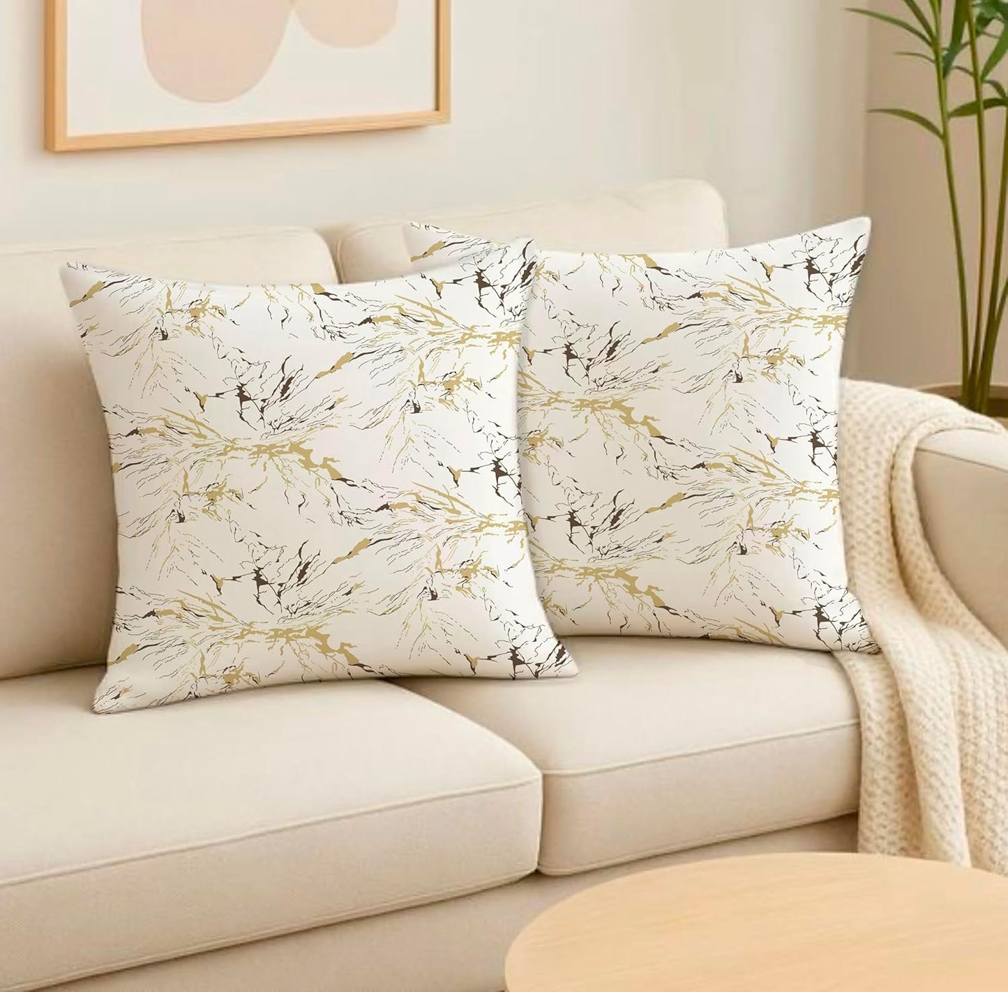 Minimalist Marble Modern Print Soft Decorative Cushion Covers 16x16 Inch Set of 2 | Sofa Bed Chair Home Decor Living Room Gifts