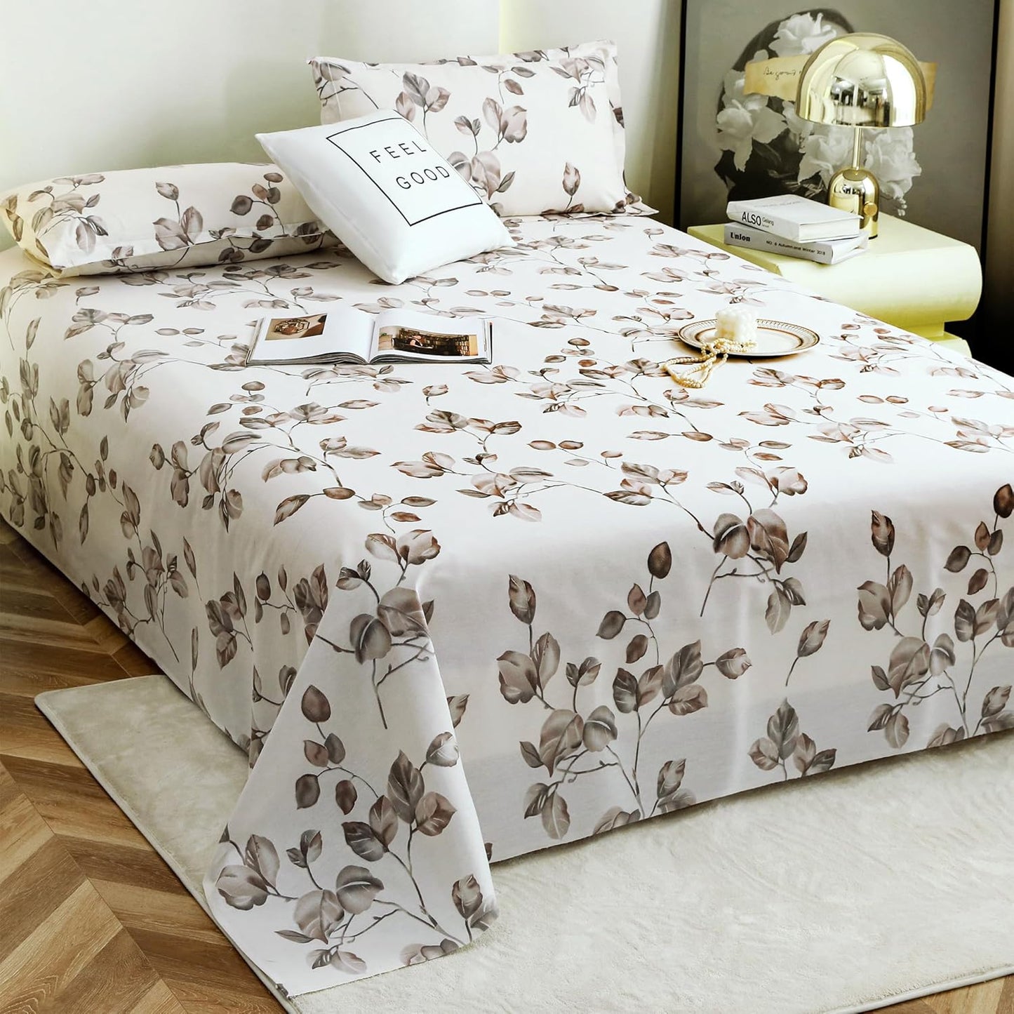 Bedsheet Set - Cotton 190 TC Floral - Double/Queen Size, 2 Pillow Covers