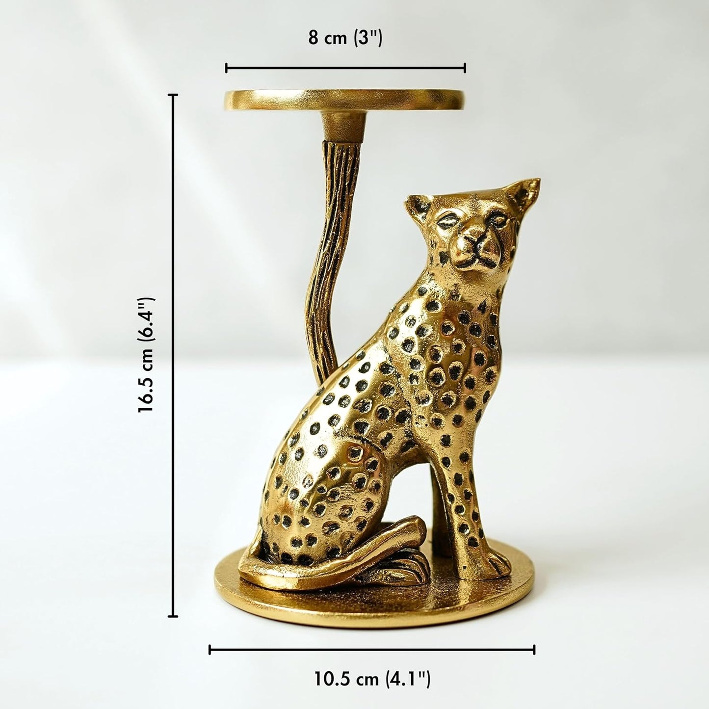 Artistic Aluminium Brass Finish Jaguar Pillar Candle Holder Statue | Tabletop Home Decor, Good Luck Gift
