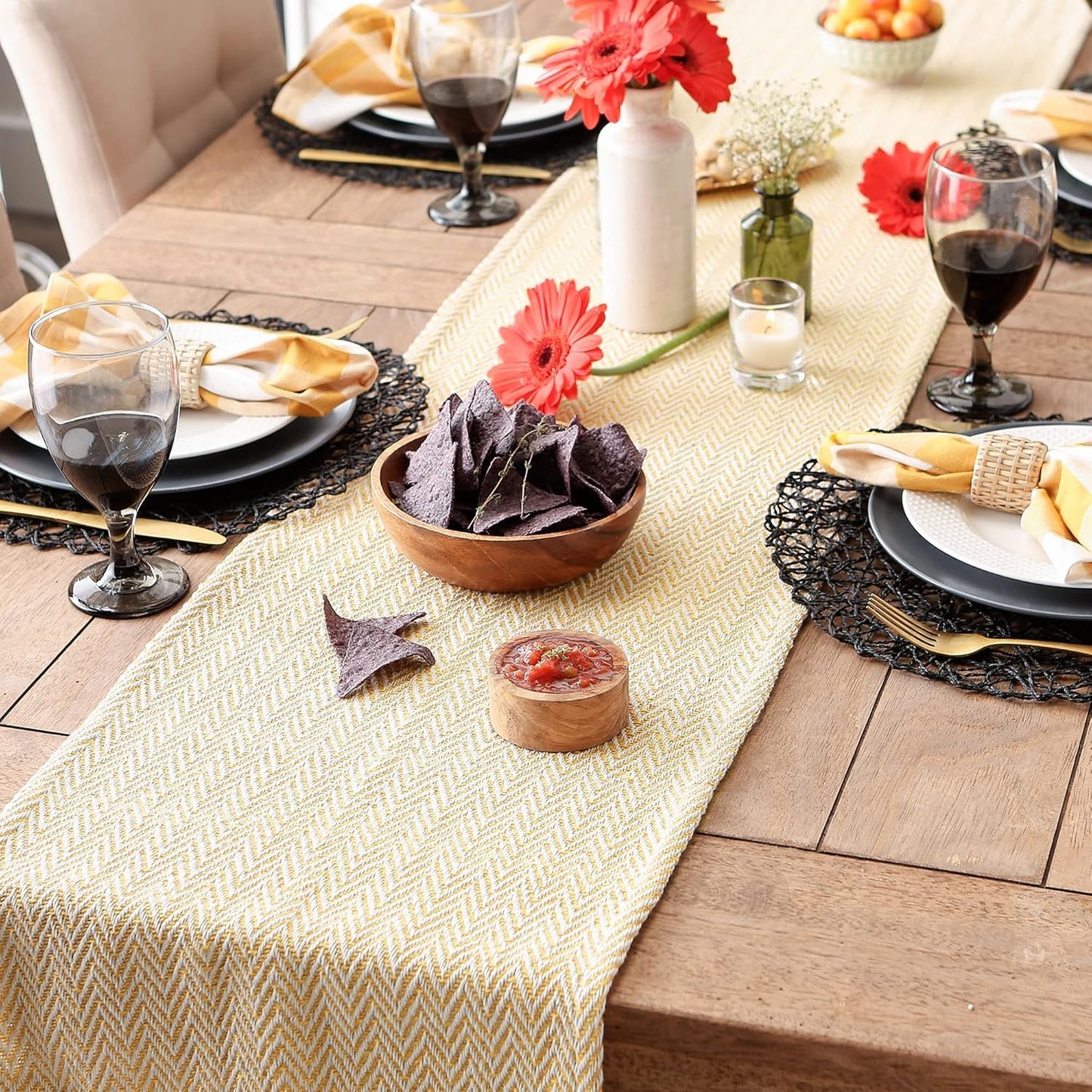 Cotton Chevron Table Runner – Dining Linen – Handcrafted – 13x72 Inches