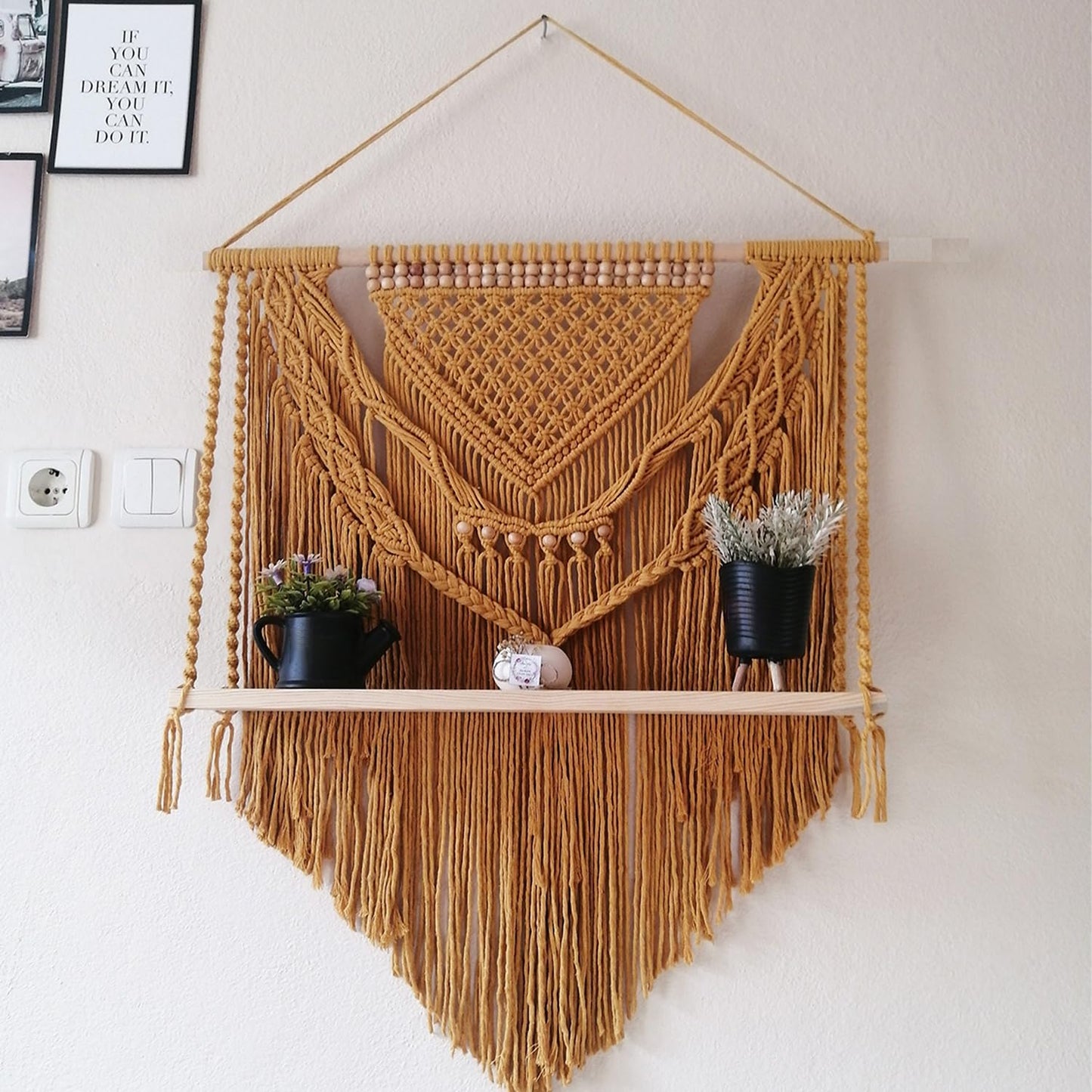 Handwoven Knitted Floating Shelf – Hanging Display Rack