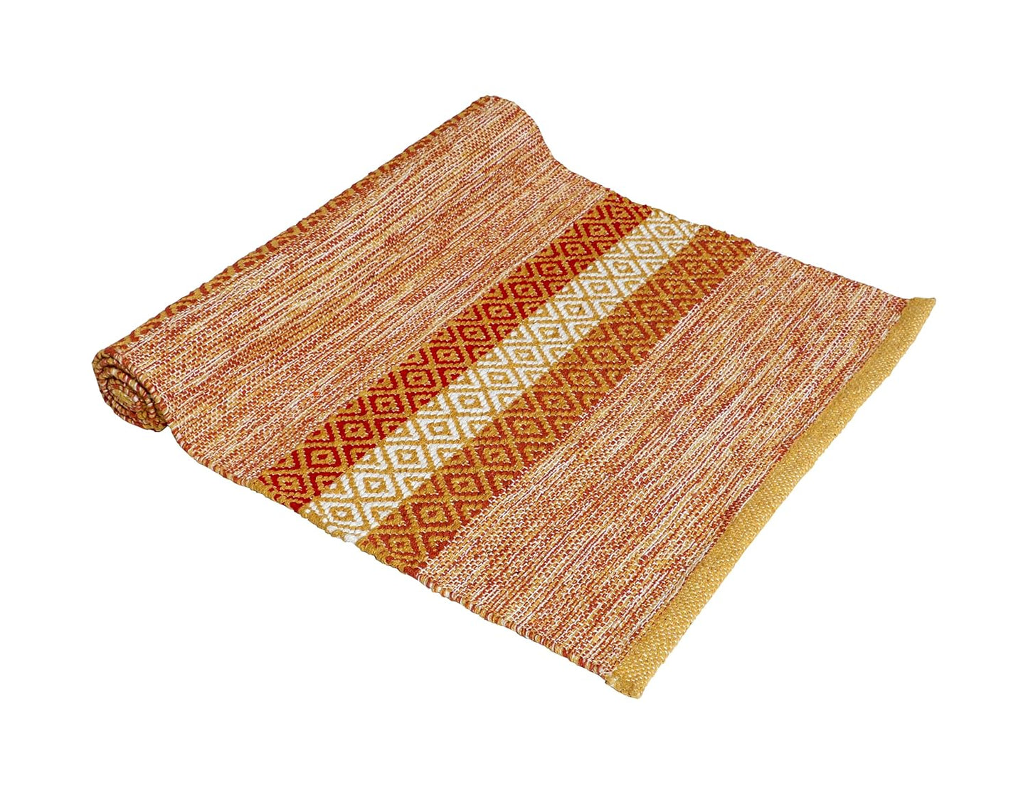 Hand Woven Tufted 100% Cotton Designer Rug, Carpet, Bedside Runner 2x5 ft | Bedroom, Living Room, Floor Decor, Eco-Friendly