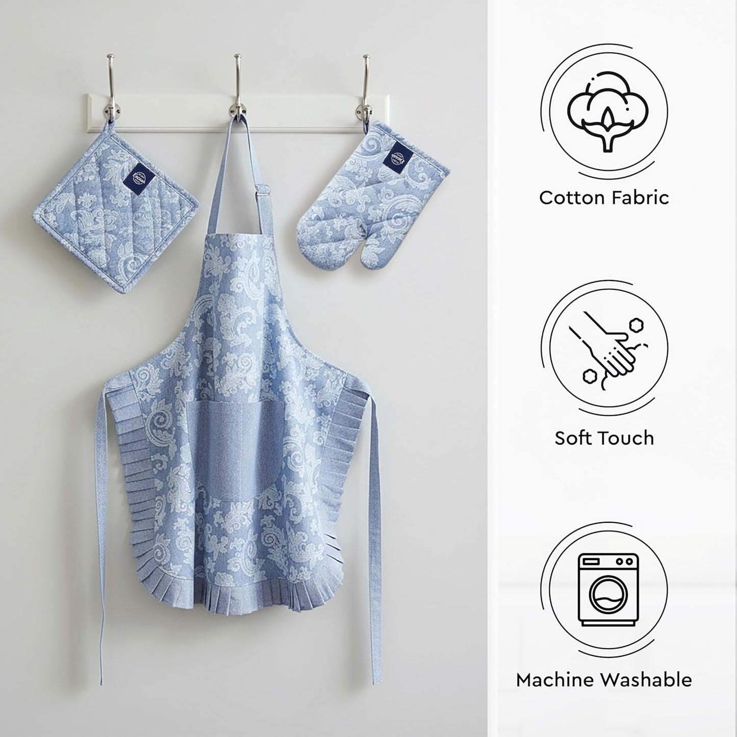 Ensemble de tabliers de cuisine – Combinaison de cuisine – 100 % coton – Taille ajustable – Ensemble de 3 pièces