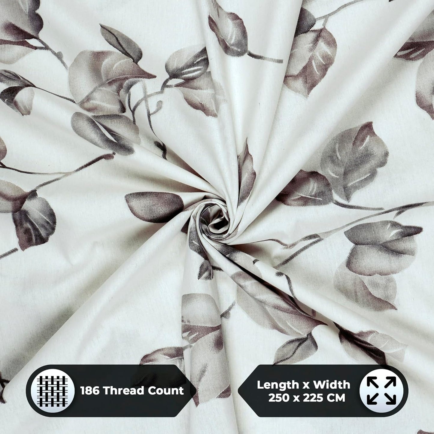 Bedsheet Set - Cotton 190 TC Floral - Double/Queen Size, 2 Pillow Covers