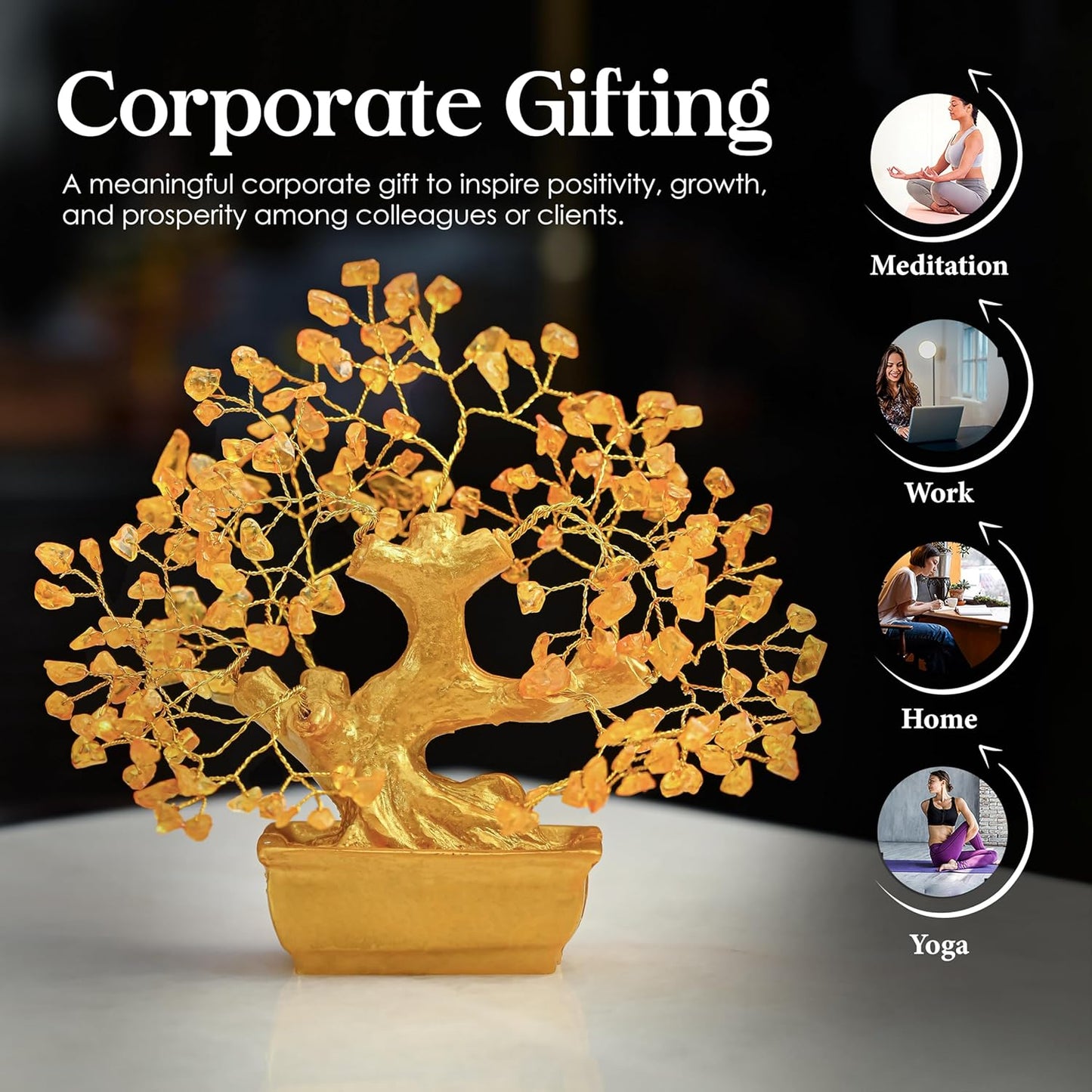 Handmade Feng Shui Golden Citrine Crystal Money Tree for Wealth & Positivity, 6x4 inch | Good Luck Home Decor Gift