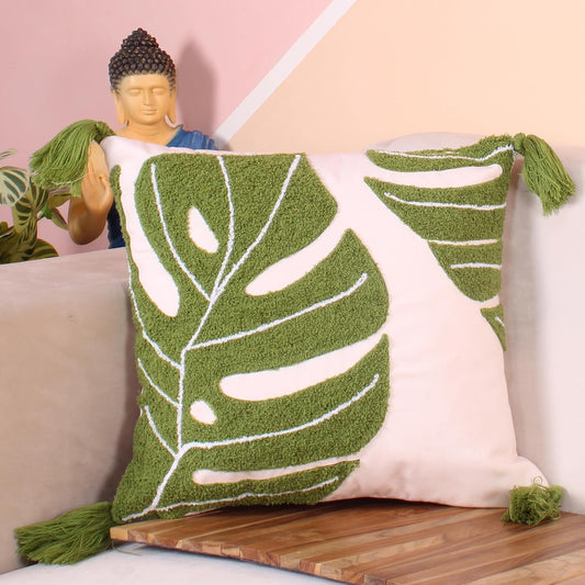 Decorative Tufted Cushion Cover – Polycotton Pillow Sham – Invisible Zipper – 16x16 Inch, Pack of 1
