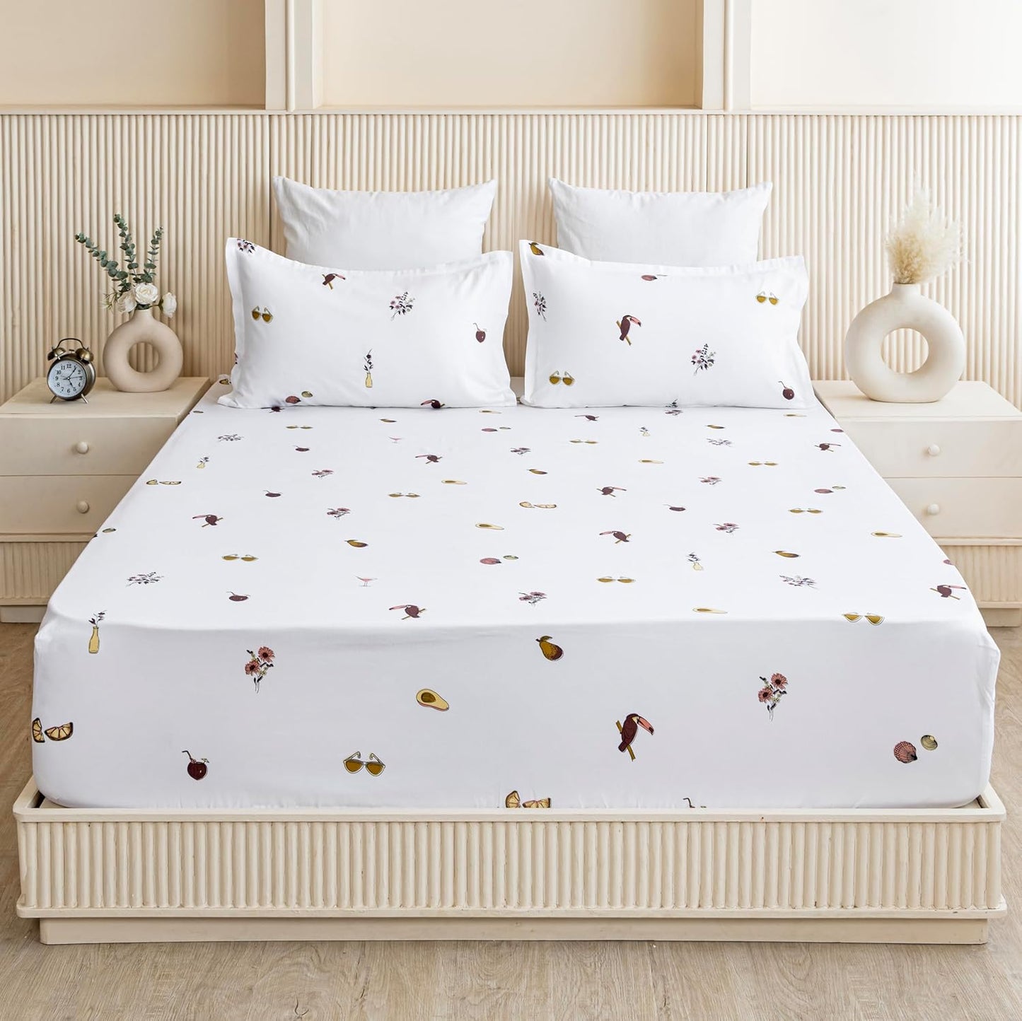Bedsheet | Pure Cotton Elastic Fitted Azo-Free | King, 3-Piece, 78x72 Inches