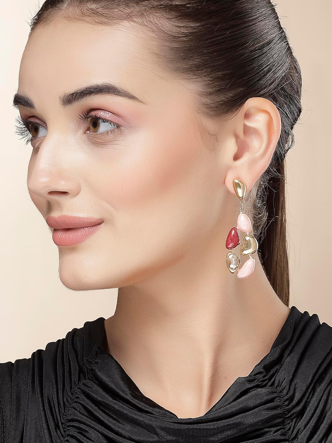 Pink & Red Drop Earrings – Gold Plated Fashion Jewellery – Vibrant Colour Palette