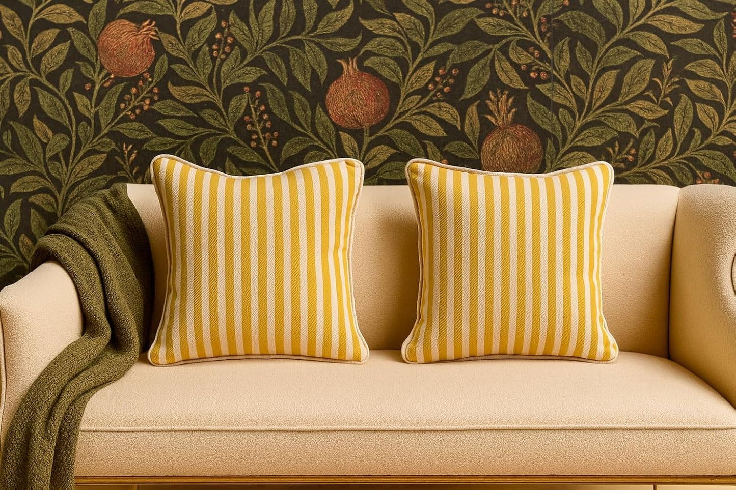 Decorative Cushion Covers – Striped Design – 100% Cotton – 16x16 in Set of 2