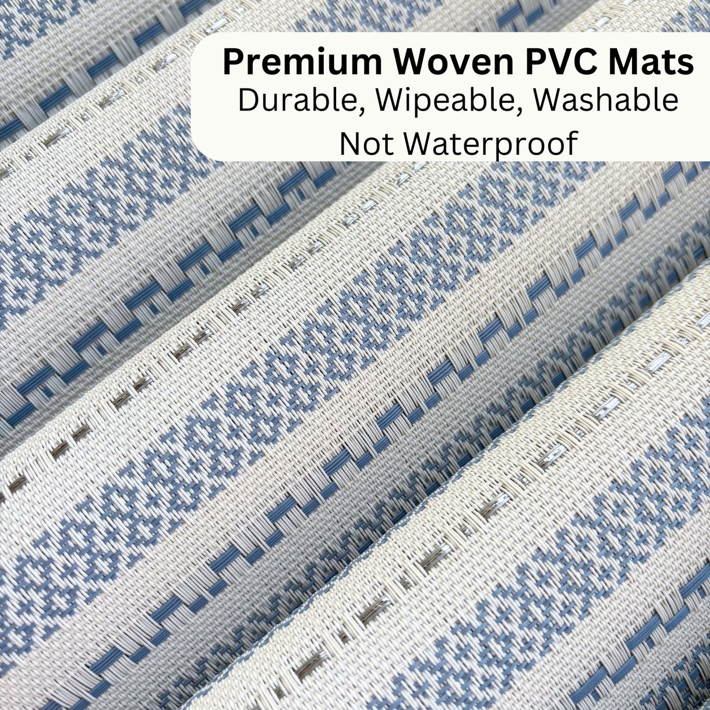 Premium Designer Sapphire Weave Vinyl Dining Table Placemats Set of 4 | Anti-Skid, Washable PVC Mats