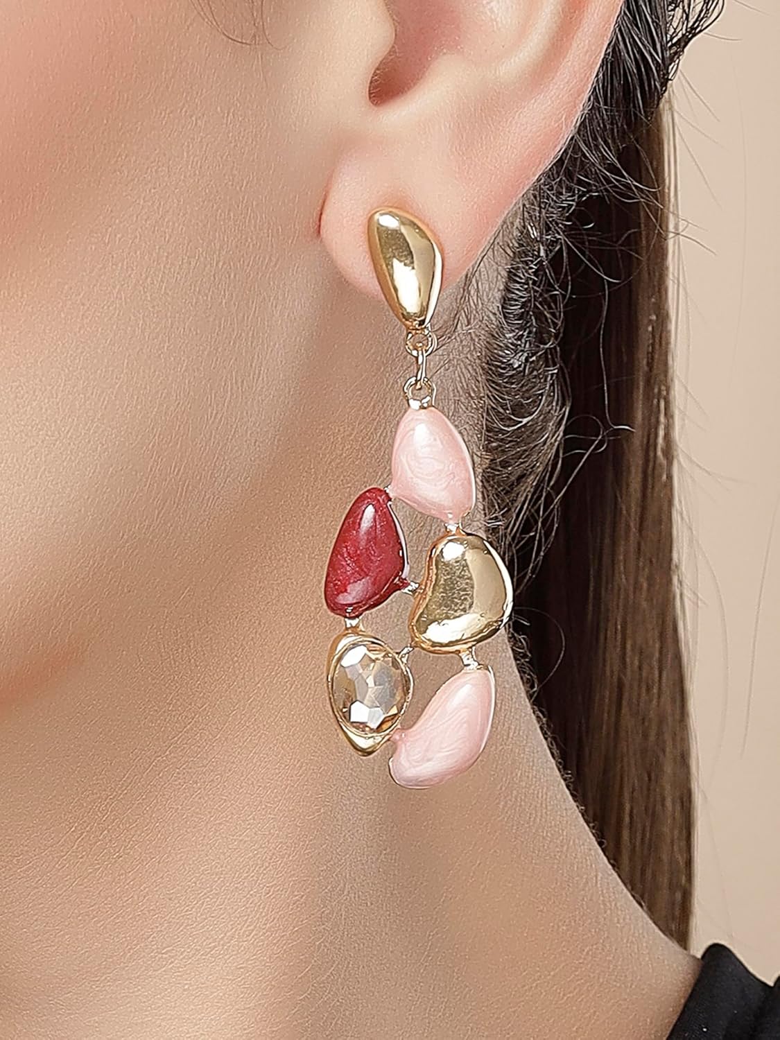 Pink & Red Drop Earrings – Gold Plated Fashion Jewellery – Vibrant Colour Palette