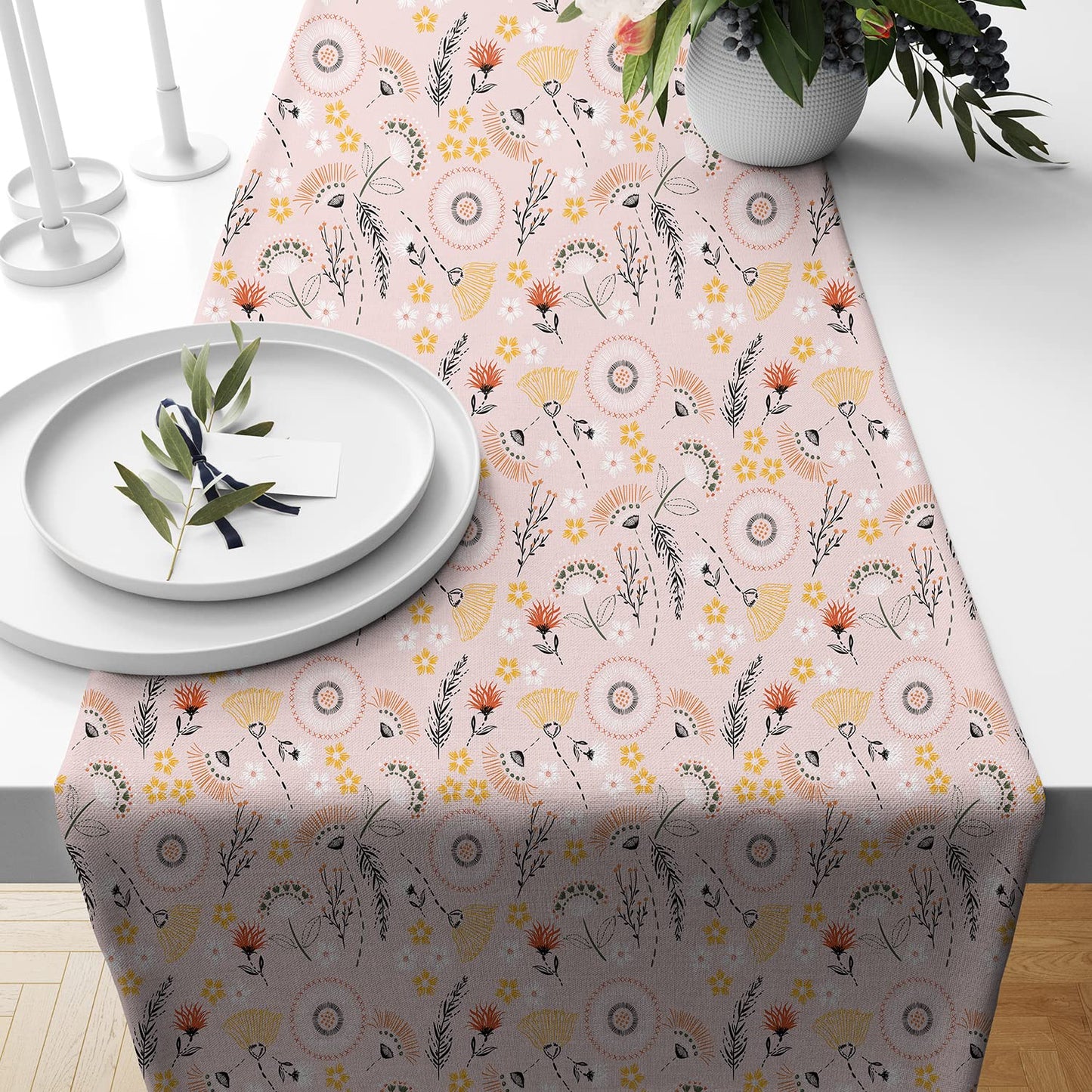 Spring Floral Printed Poly Cotton Table & Bed Runner, 13x72 Inches | 6 Seater Home Decor, Washable Dining & Bedroom Accent