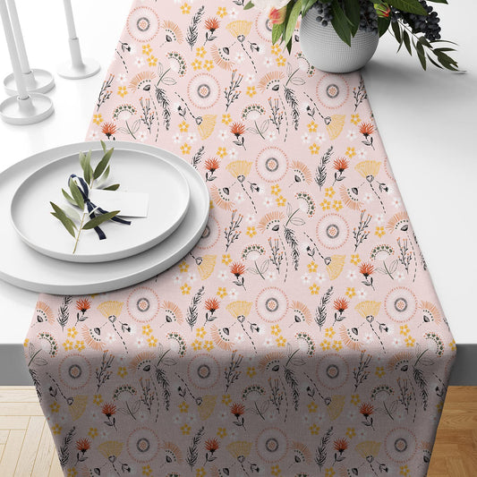 Spring Floral Printed Poly Cotton Table & Bed Runner, 13x72 Inches | 6 Seater Home Decor, Washable Dining & Bedroom Accent
