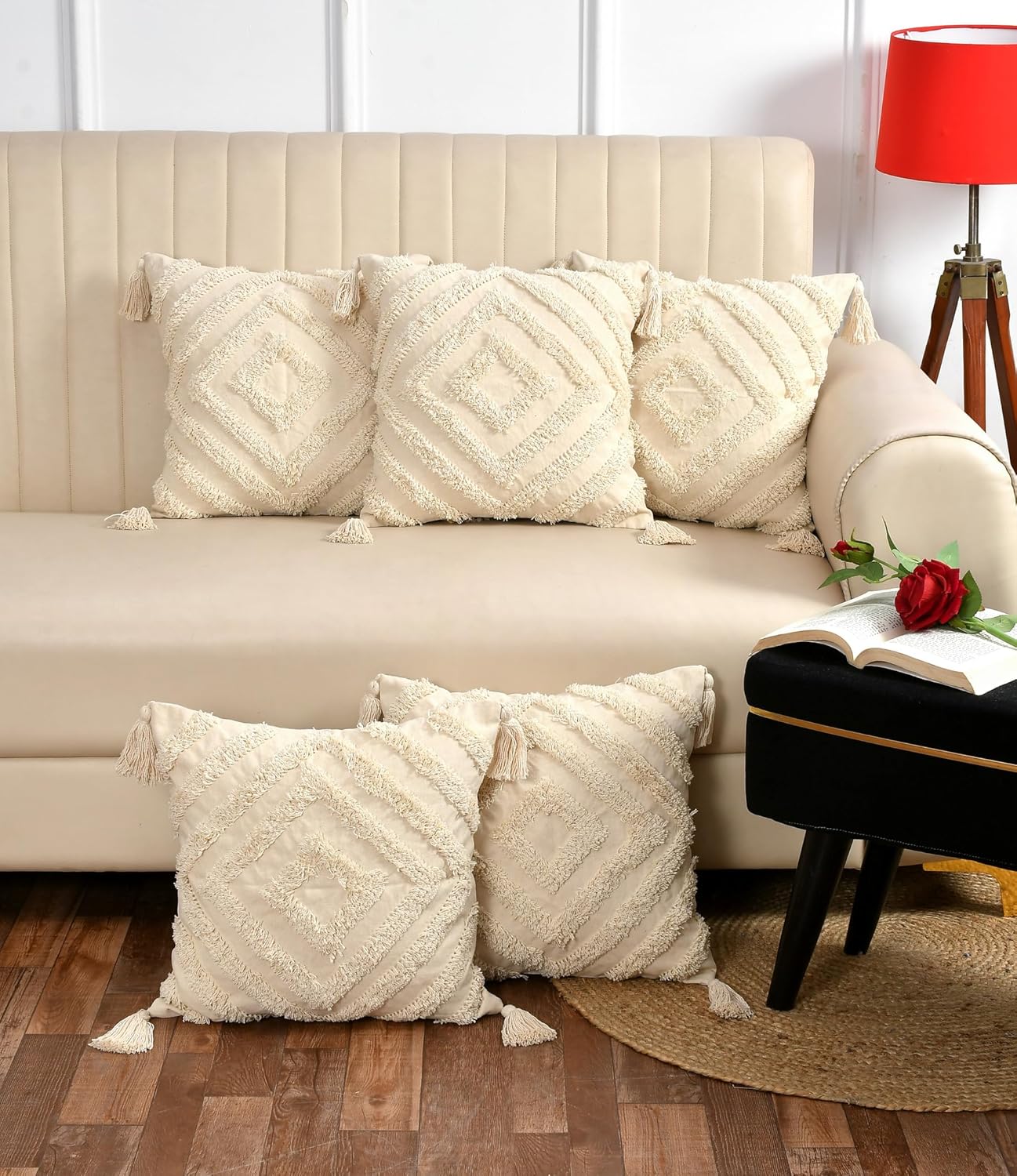 Boho Tufted Hidden Zipper Cushion Cover 16x16 inch, Pack of 1 | Bedroom Living Room Sofa Throw Pillow Cover