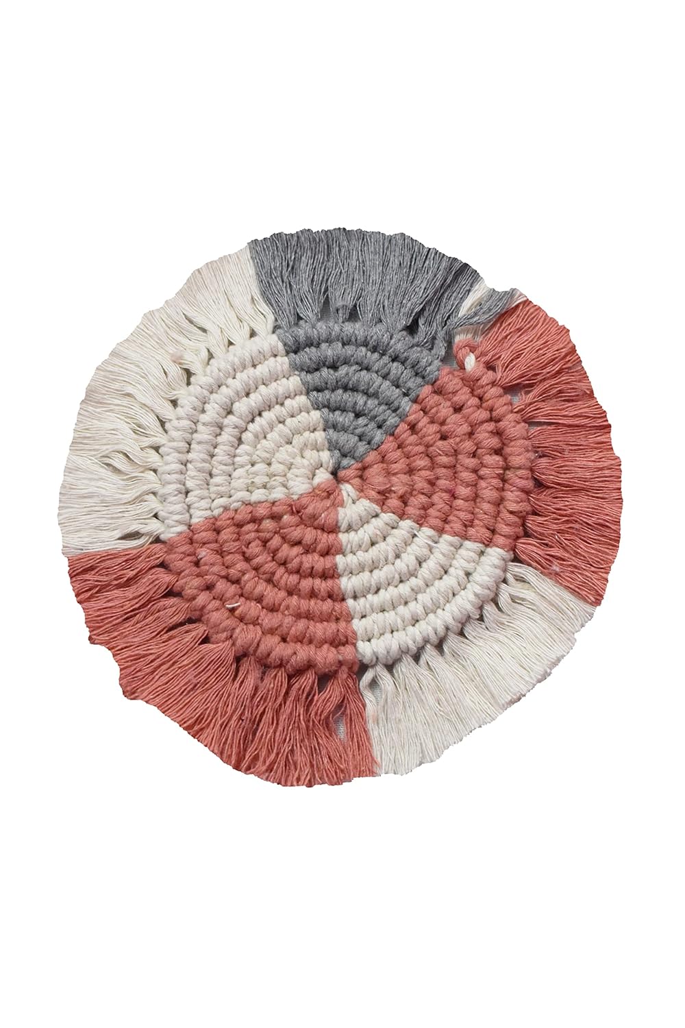 Beige Rust Macrame Handwoven Cotton Coaster Set – 6" Diameter, 2-Pack