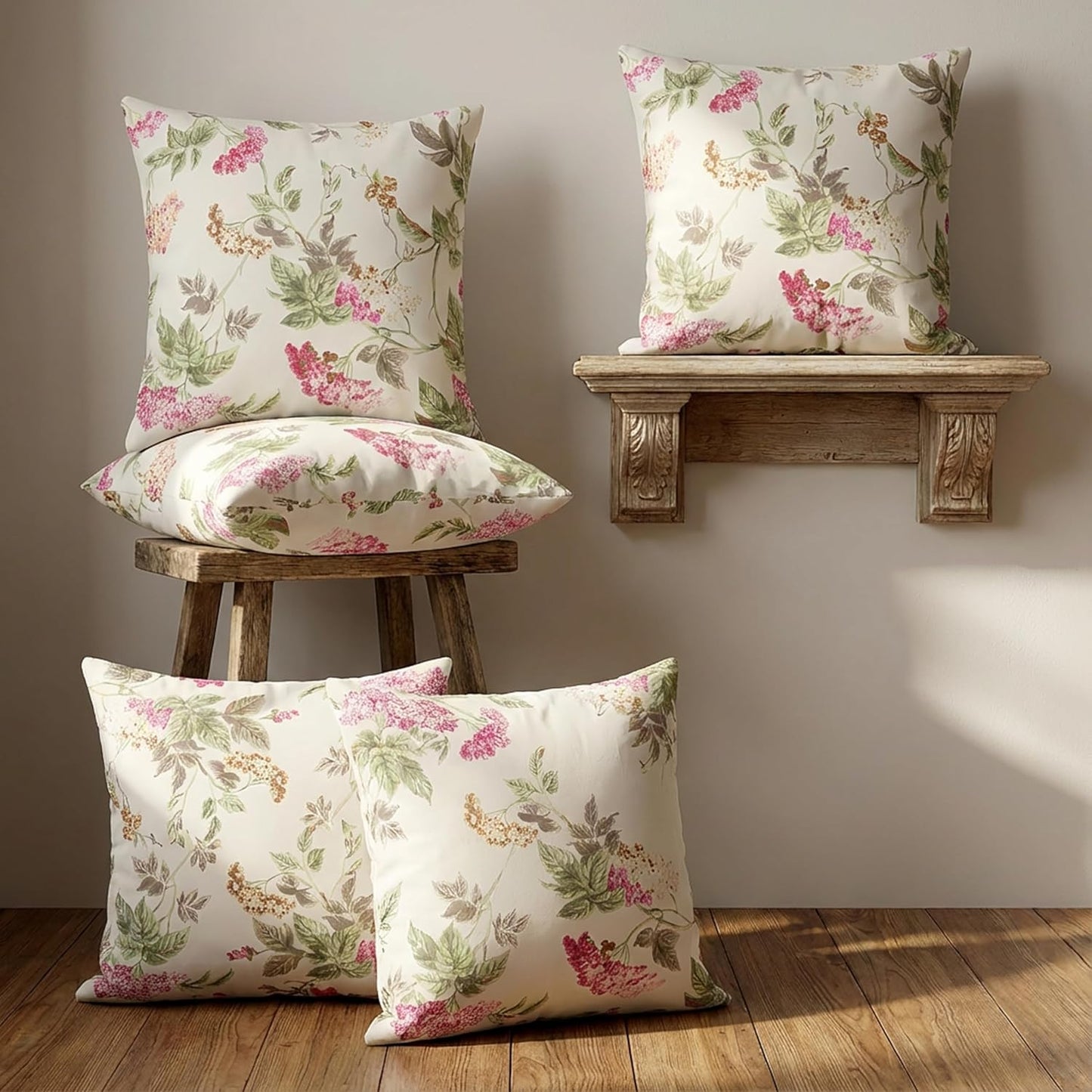 Floral Print Cushion Cover – Soft Cotton, Hidden Zipper – 16x16 Inch, Set of 5