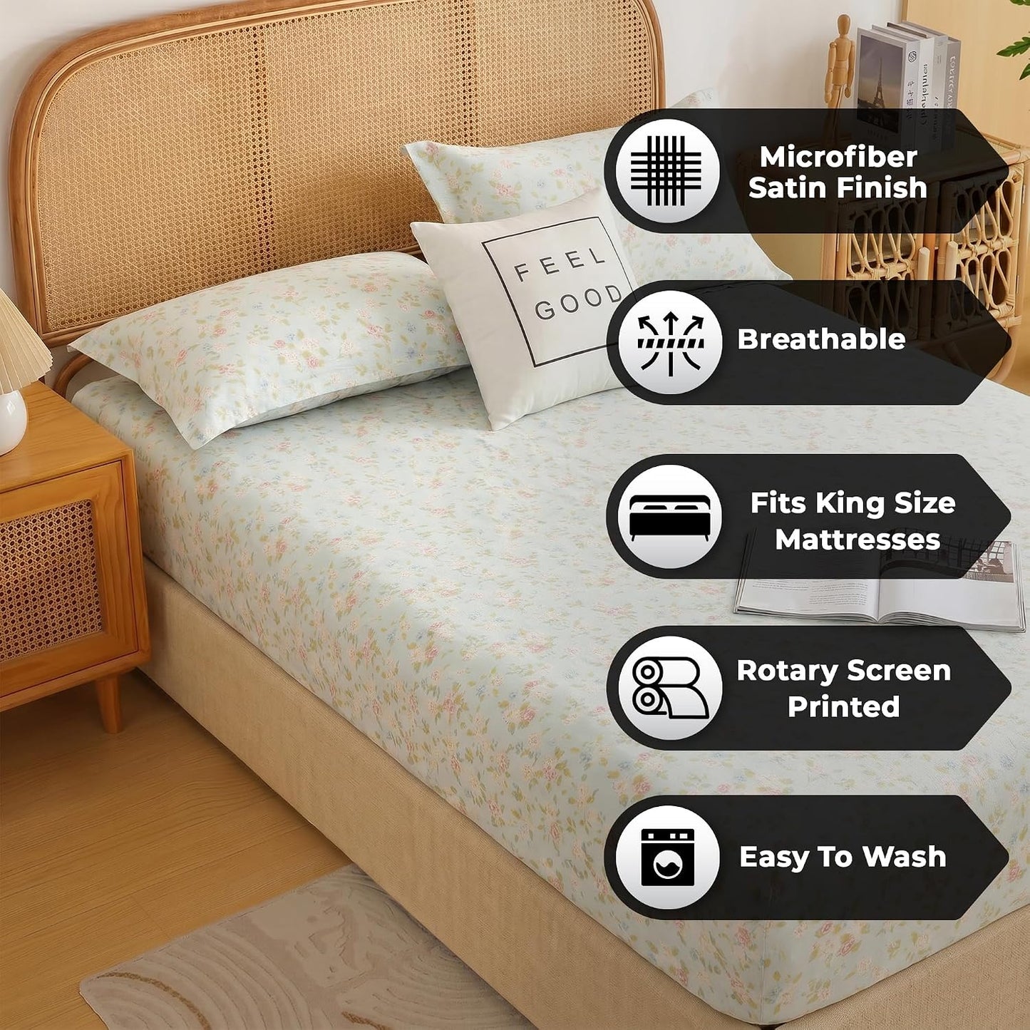 Bedsheet | Elastic Fitted Microfiber 240 TC | King, 3-Piece, 2 Colours | Wrinkle-Free