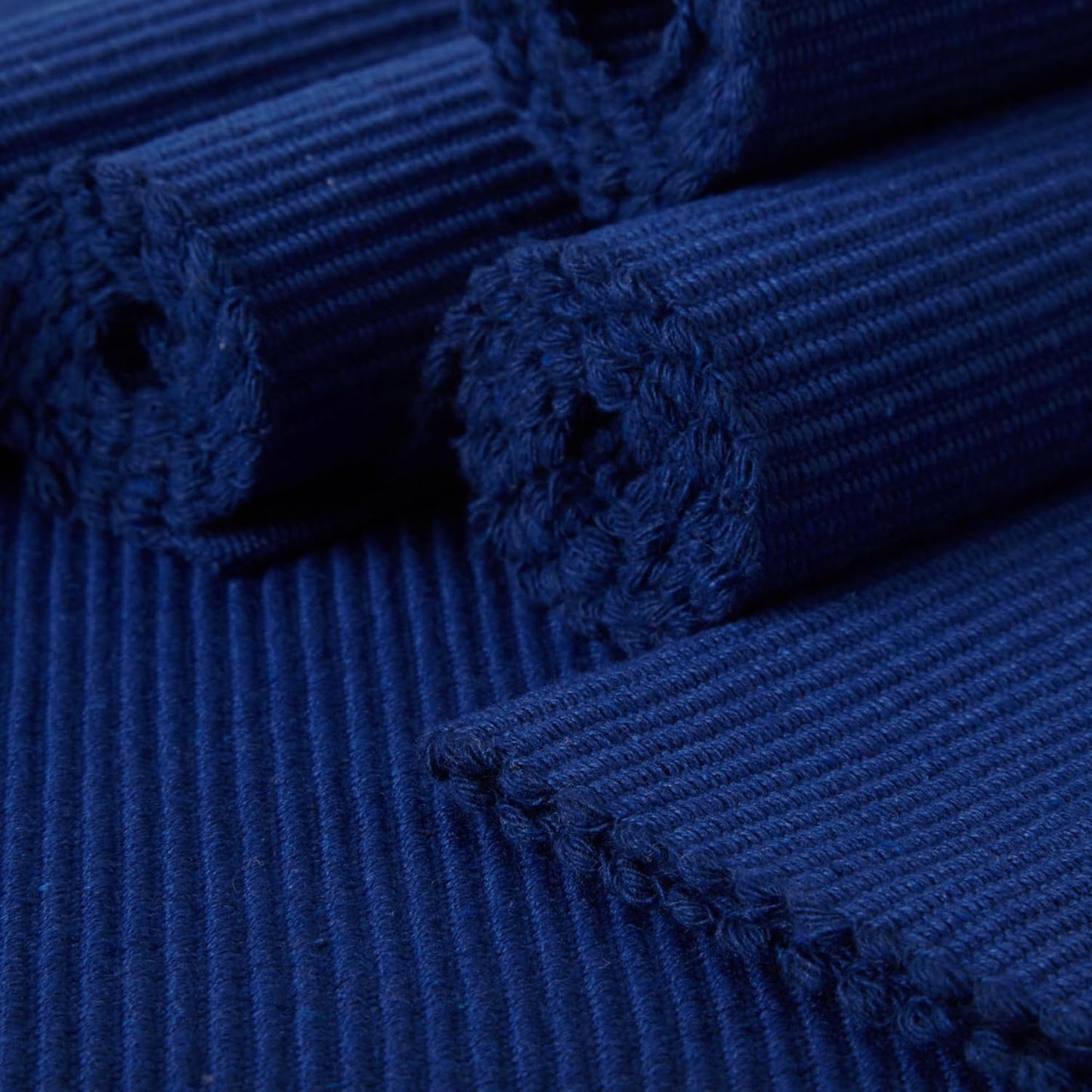 Solid Blue Ribbed Cotton Dining Table Mats Set of 6 (48x32 cm) | Heat-Resistant, Washable Placemats, Kitchen Decor