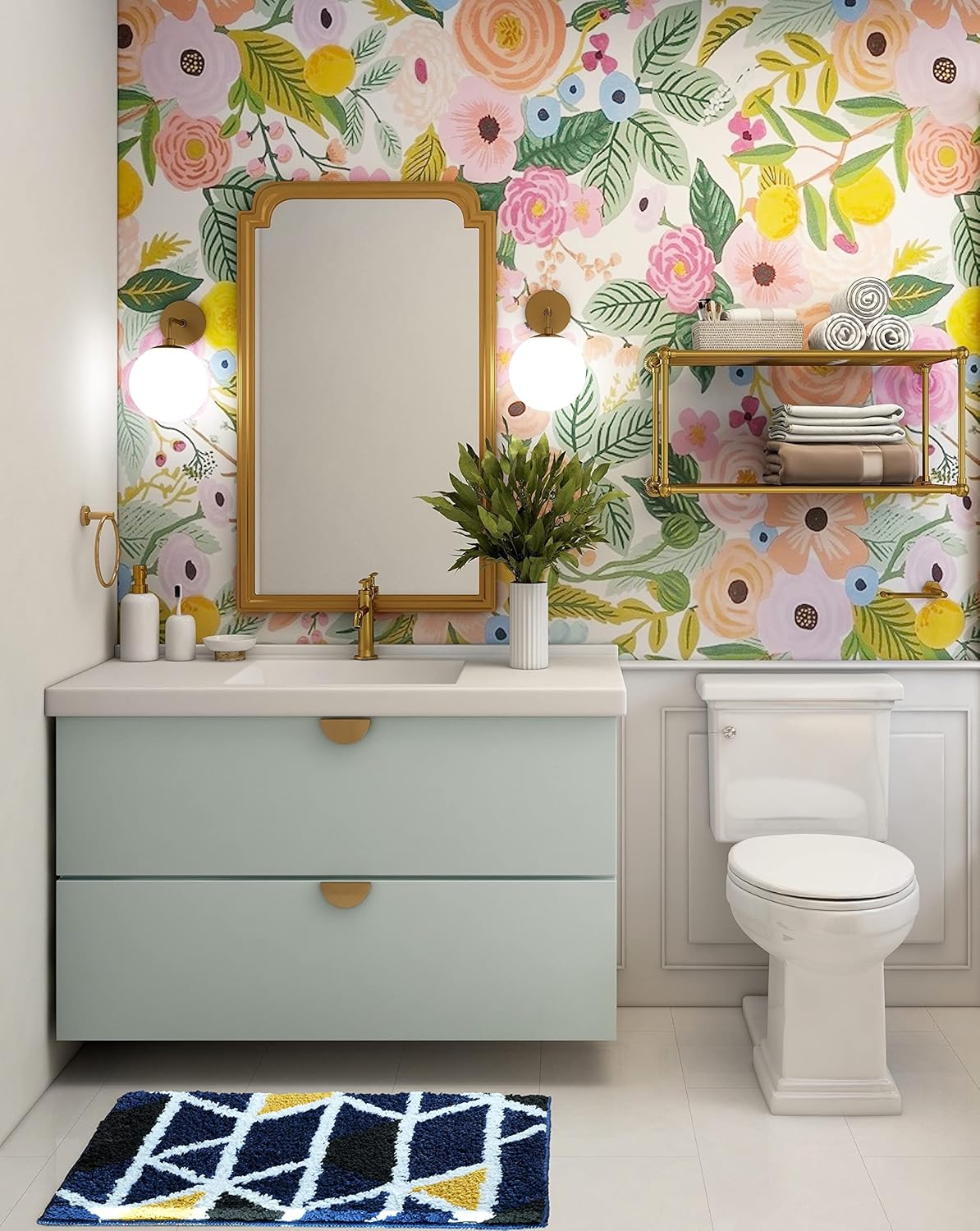 Mosaic Blue Super Soft 2000 GSM Microfibre Bath Mat (40x60 cm) Pack of 1 | Absorbent Anti-Skid Door Floor Mat for Home Bathroom Kitchen