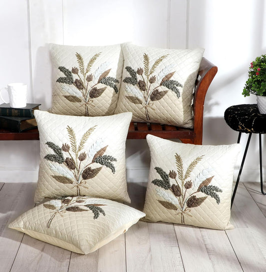 Set of 5 Floral Print Cushion Covers – Sofa Accessories – Polycotton Blend with Invisible Zipper – 16x16 inch