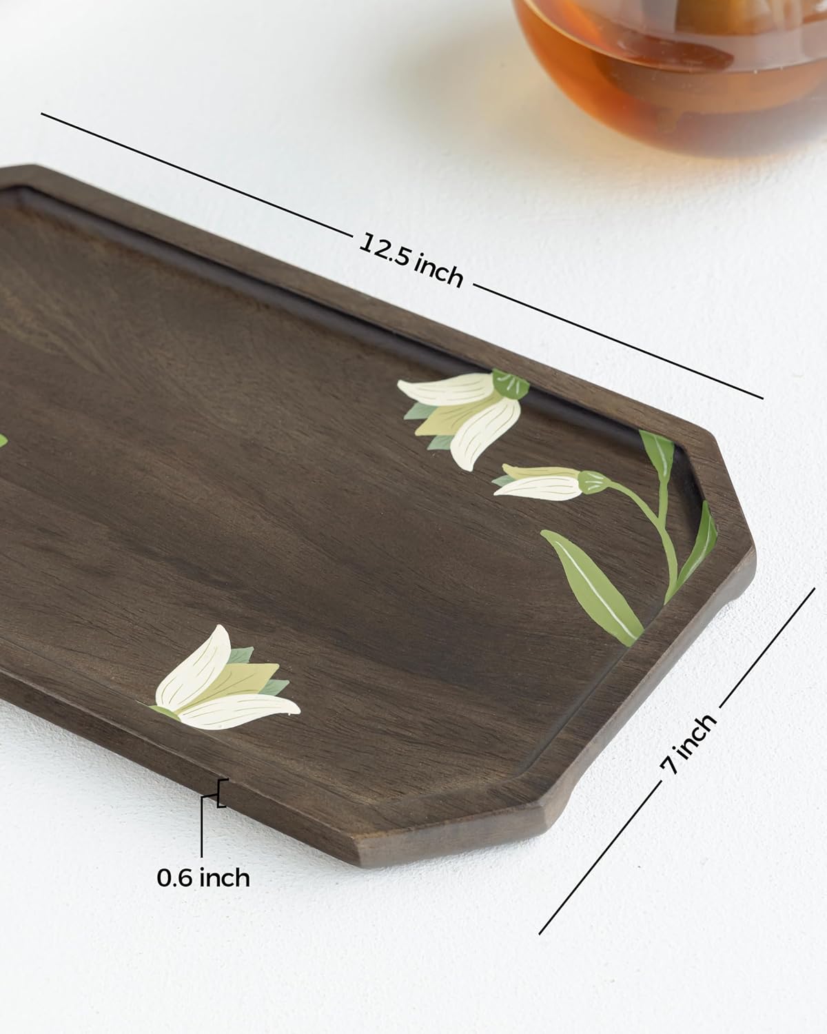 Artisan Handpainted Wooden Platter – Serving Tray – Mango Wood, Floral Design