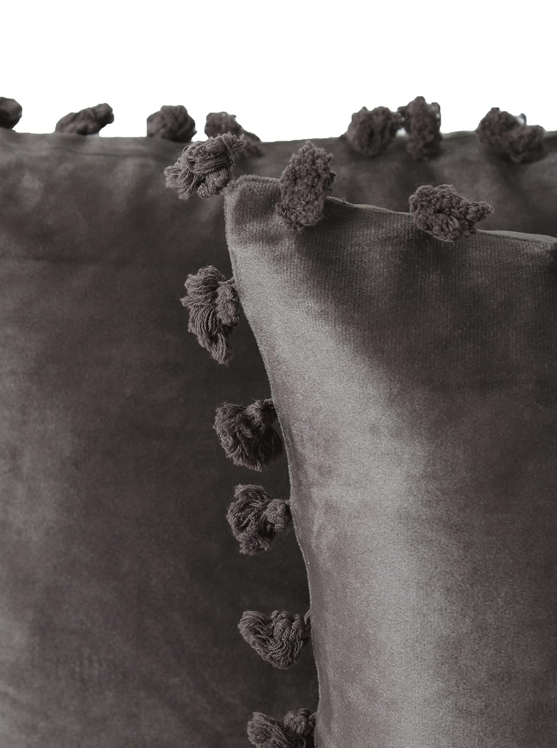 Decorative Velvet Tassel Fringe Throw Pillow Covers 12x12 Inch (2 Pc) | Soft Cushion for Sofa, Living Room, Home Décor