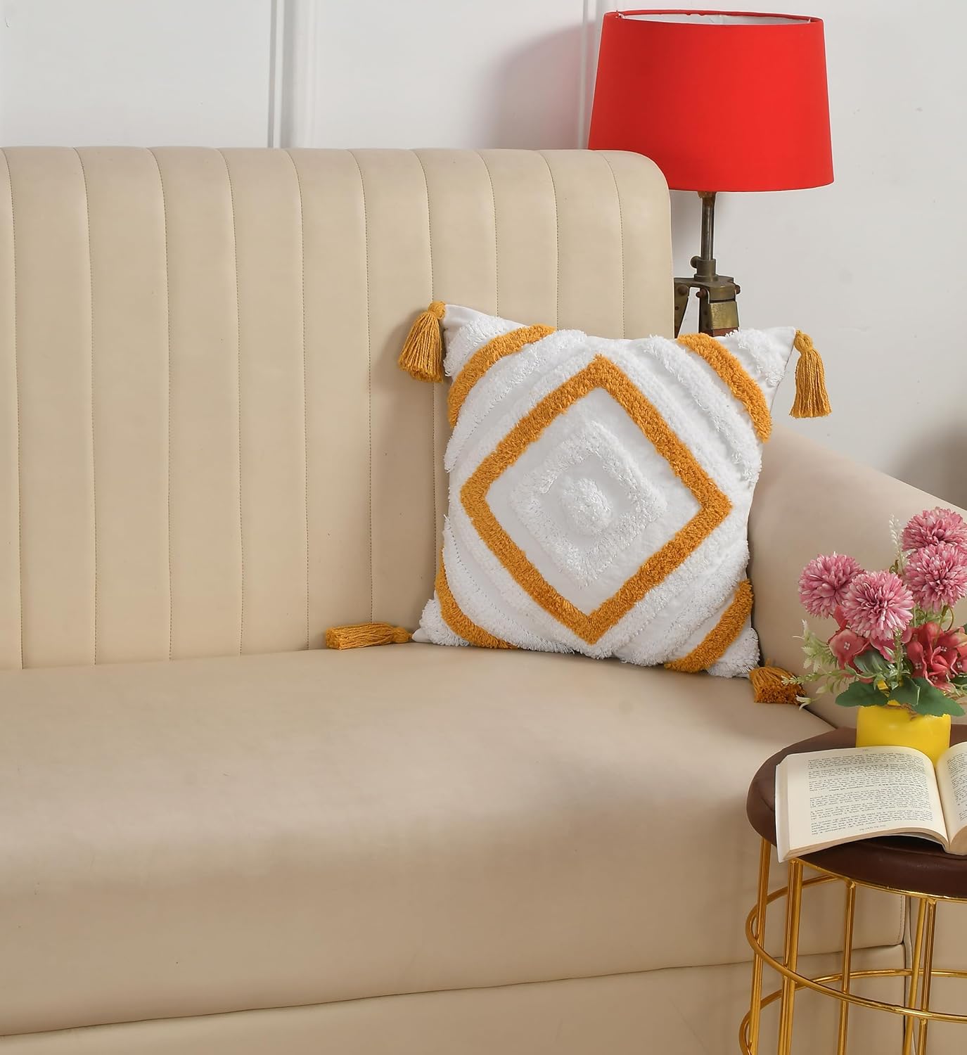 Boho Tufted Cushion Cover 16x16 inch Pack of 2 | Decorative Throw Pillow Covers for Sofa Bed Living Room