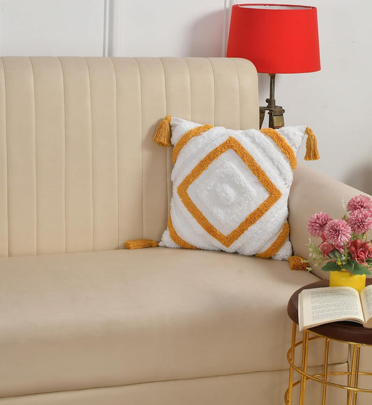 Boho Tufted Cushion Cover 16x16 inch Pack of 2 | Decorative Throw Pillow Covers for Sofa Bed Living Room