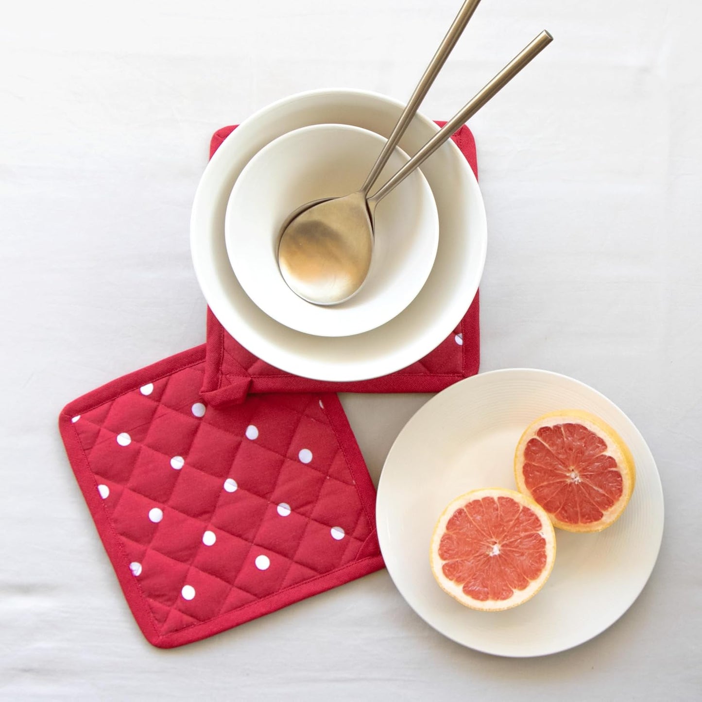 Ensemble de linge de cuisine – Tablier, maniques, serviettes – 100 % coton, lavable en machine