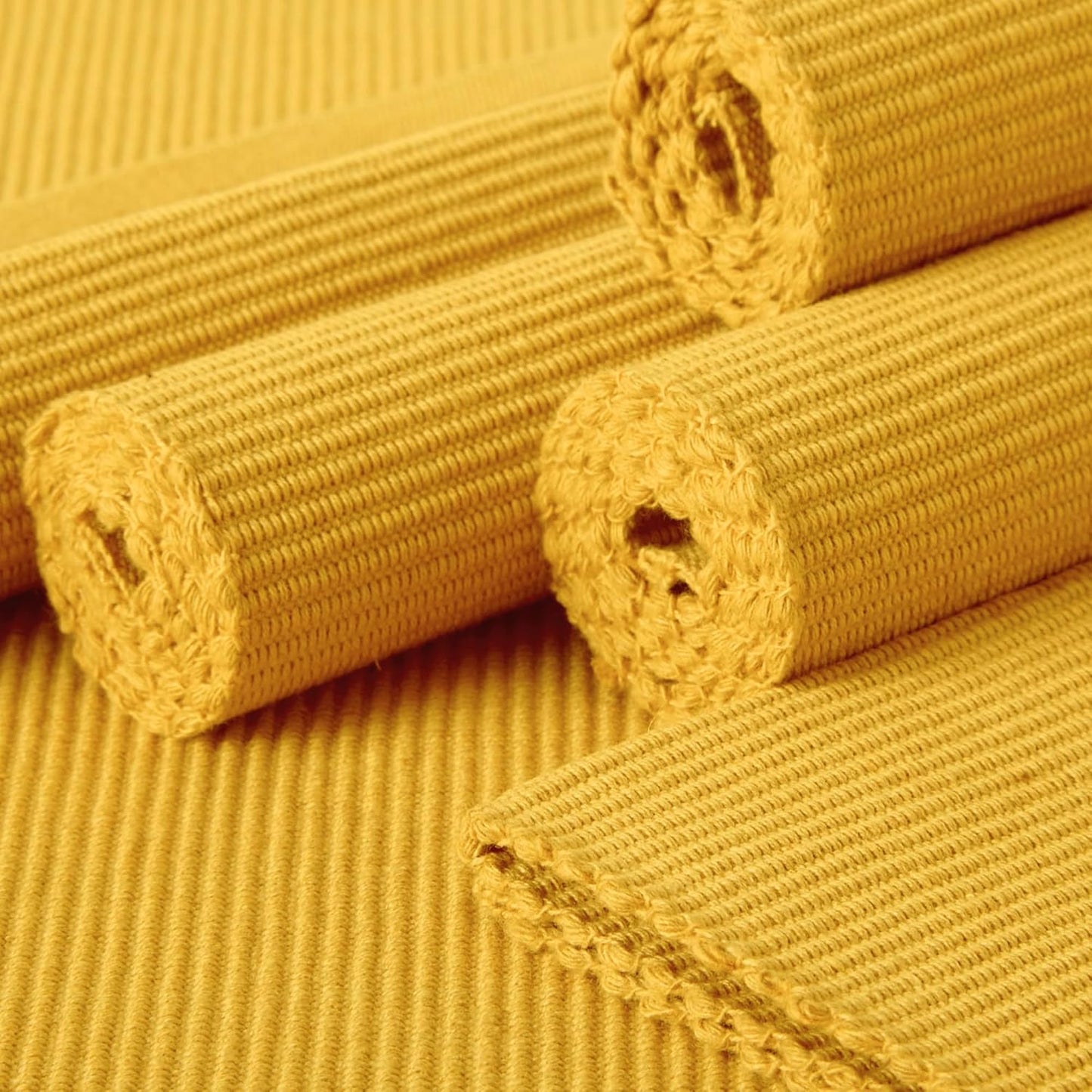 Handmade Yellow Ribbed Cotton Dining Table Mats Set of 6, 48x32 cm | Heat-Resistant, Washable Placemats for Kitchen & Dining