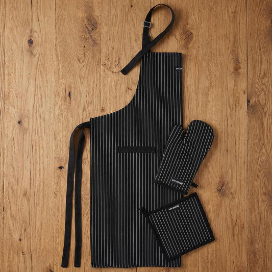 Kitchen Apron, Oven Mitts & Potholder Set – 100% Cotton – Heat Resistant – 3-Piece Pack