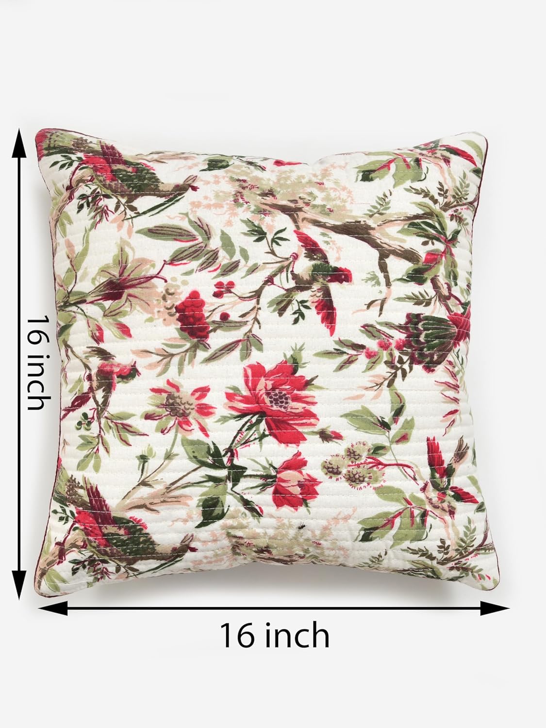 Hand Block Printed Floral Cotton Cushion Covers Set of 2, 16x16 inch | Decorative Sofa, Bed, Chair Home Decor Gift