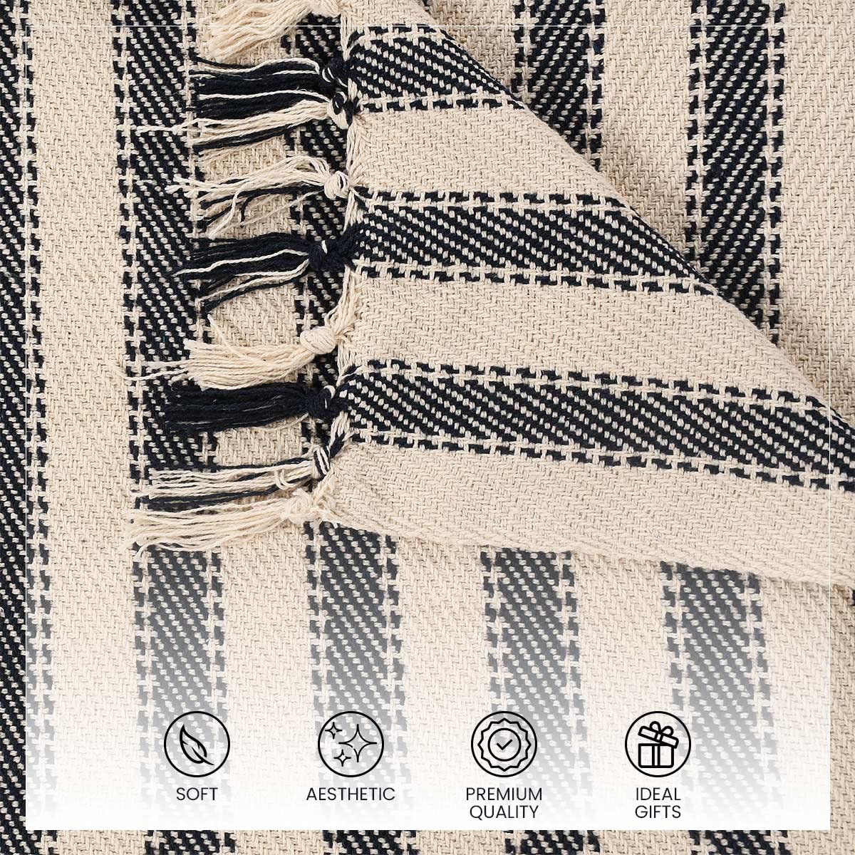 Striped Throw Blanket – Handwoven Cotton Textile – Versatile Decor Accent – 180x130cm