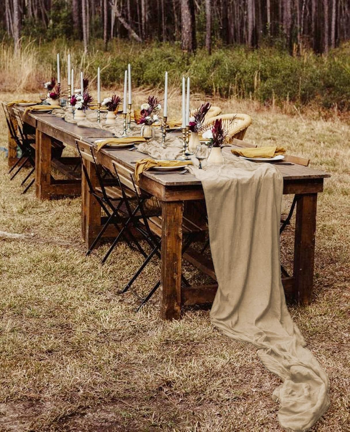 Light Brown Gauze Table Runner – Event & Dining Linens – Natural Pleats – 300x90cm