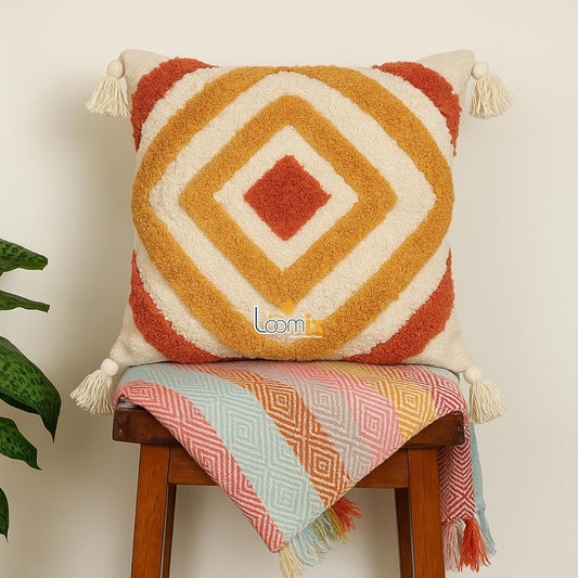 Handmade Multicolor 100% Cotton Cushion Cover 16x16 Inch (2-Pack) | Sofa, Couch, Bedroom, Living Room Decor