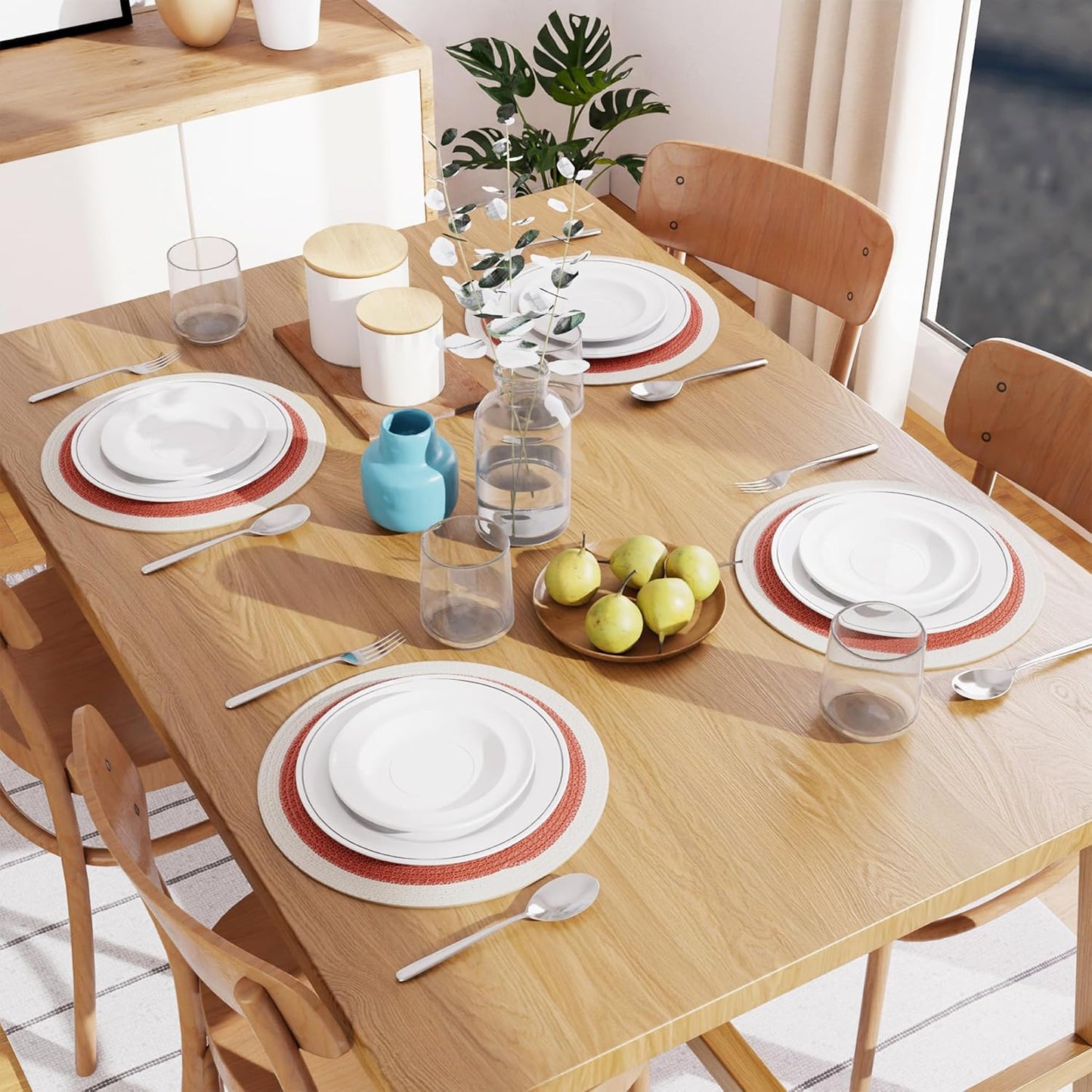 Handmade Ribbed Coral Cotton Dining Table Mats Set of 4, 32cm | Heat-Resistant, Non-Slip, Washable Placemats