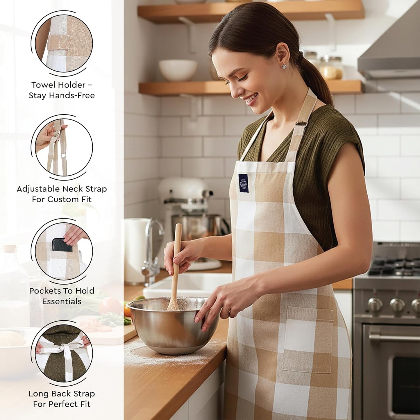 Ensemble tablier de cuisine, gant de cuisine et manique – 100 % coton, résistant à la chaleur, ajustable – 3 pièces