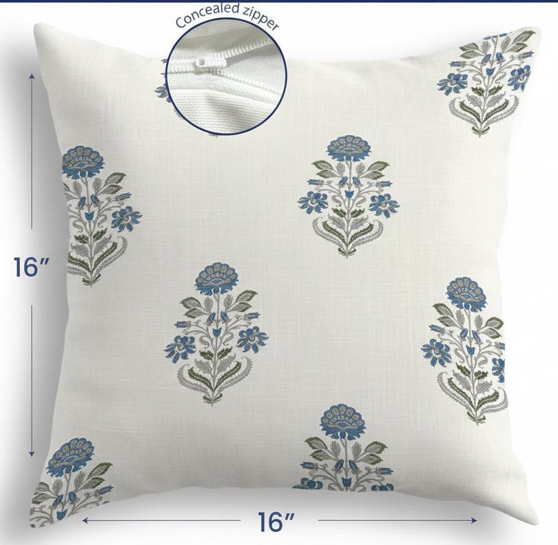 Liberty Blue Cushion Cover Set – 200 TC Pure Cotton – 16x16 Inch (40x40cm) – Set of 3