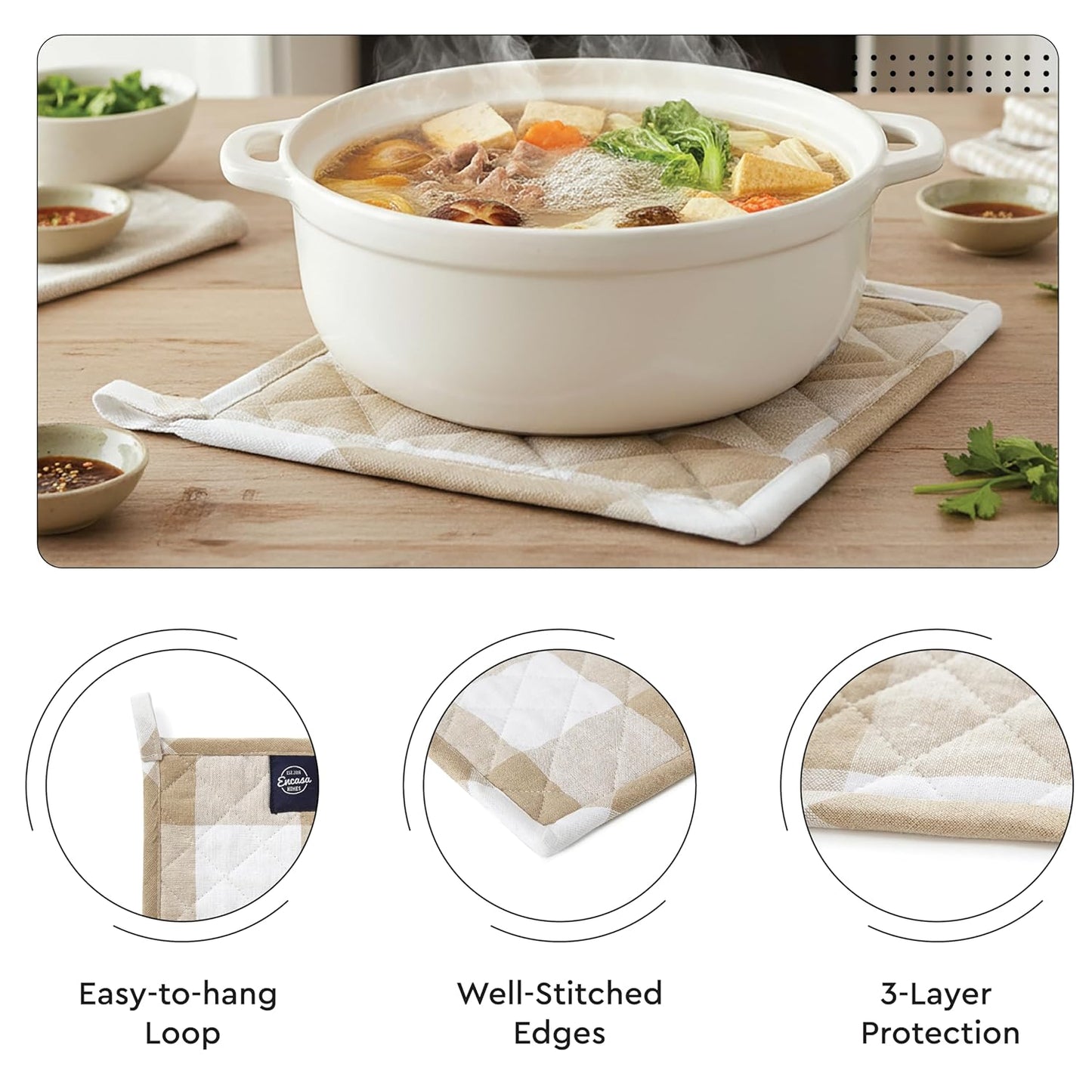 Ensemble tablier de cuisine, gant de cuisine et manique – 100 % coton, résistant à la chaleur, ajustable – 3 pièces
