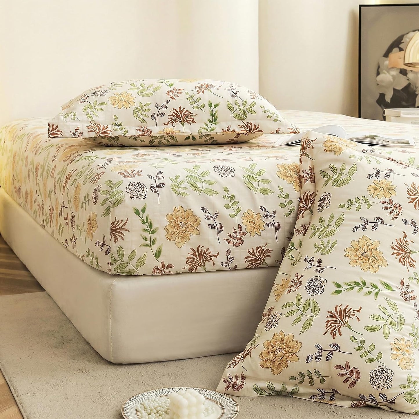 Bedsheet | Cloud Cotton Elastic Fitted | King Size 72 x 78in, 3-Piece, Floral