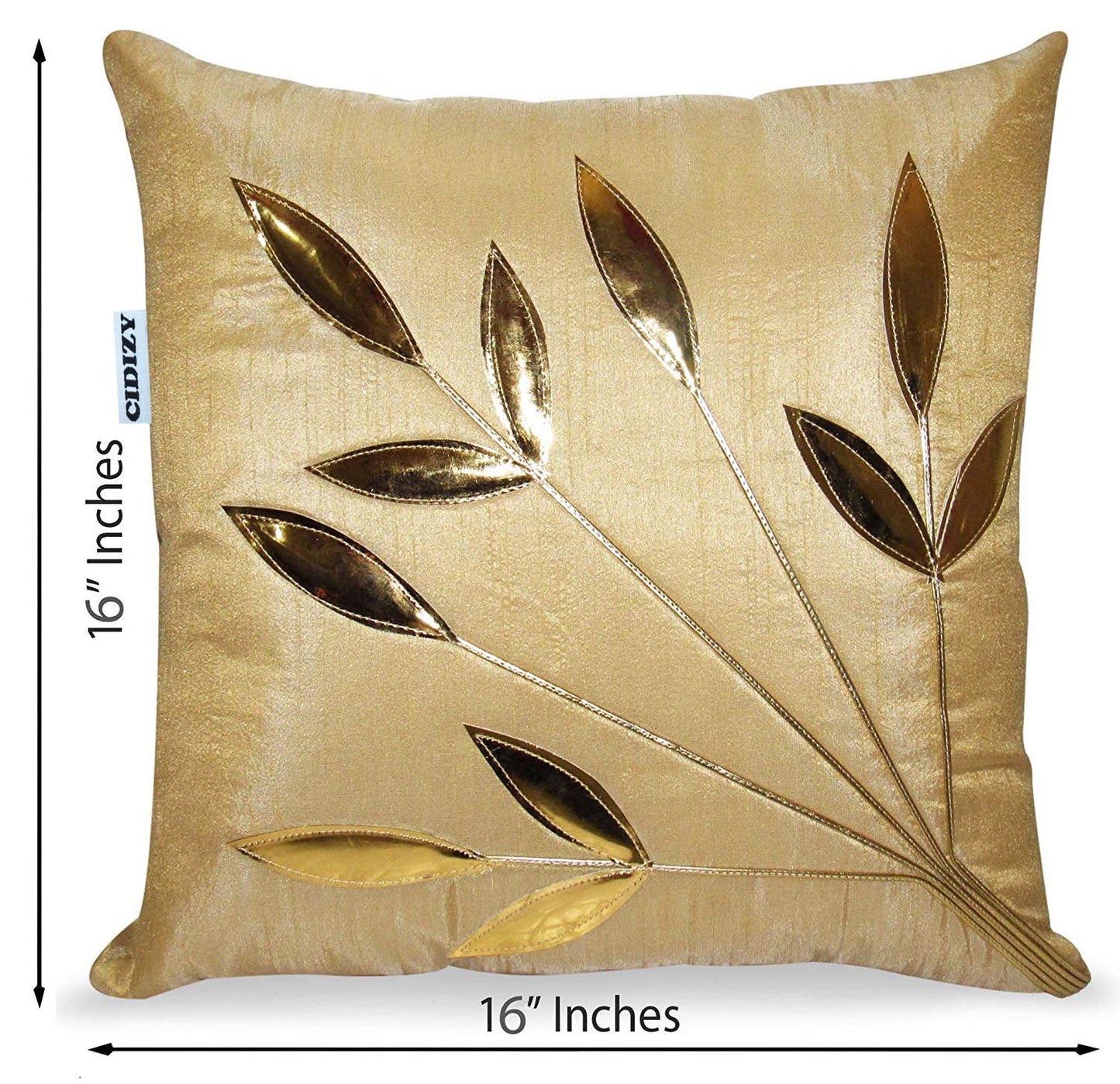 Ethnic Traditional Golden Floral Dupion Silk Cushion Covers 16x16 Inch Set of 5 | Decorative Sofa Pillow Cases Home Decor