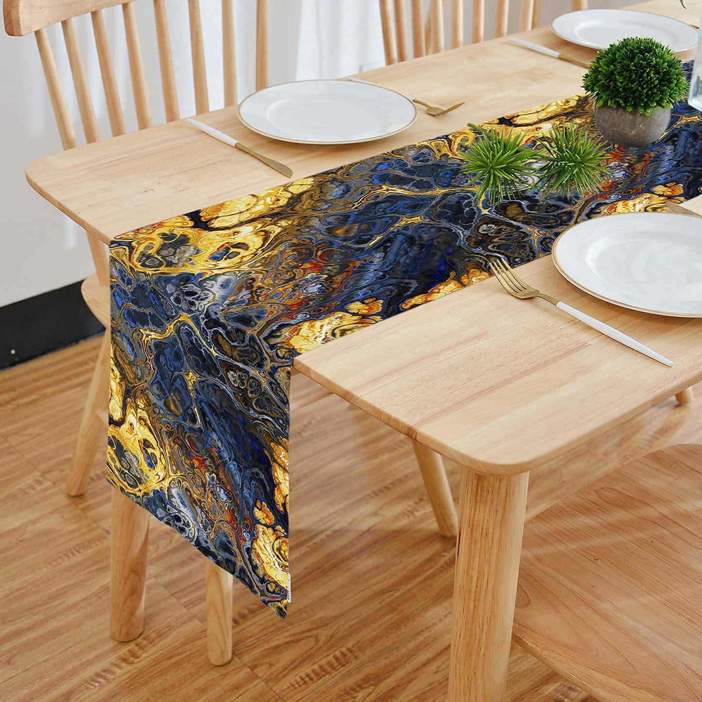 Elegant Cotton Feel Multicolor Clover Digital Printed Double Layered Table Runner 13x72 | Durable Home Decor