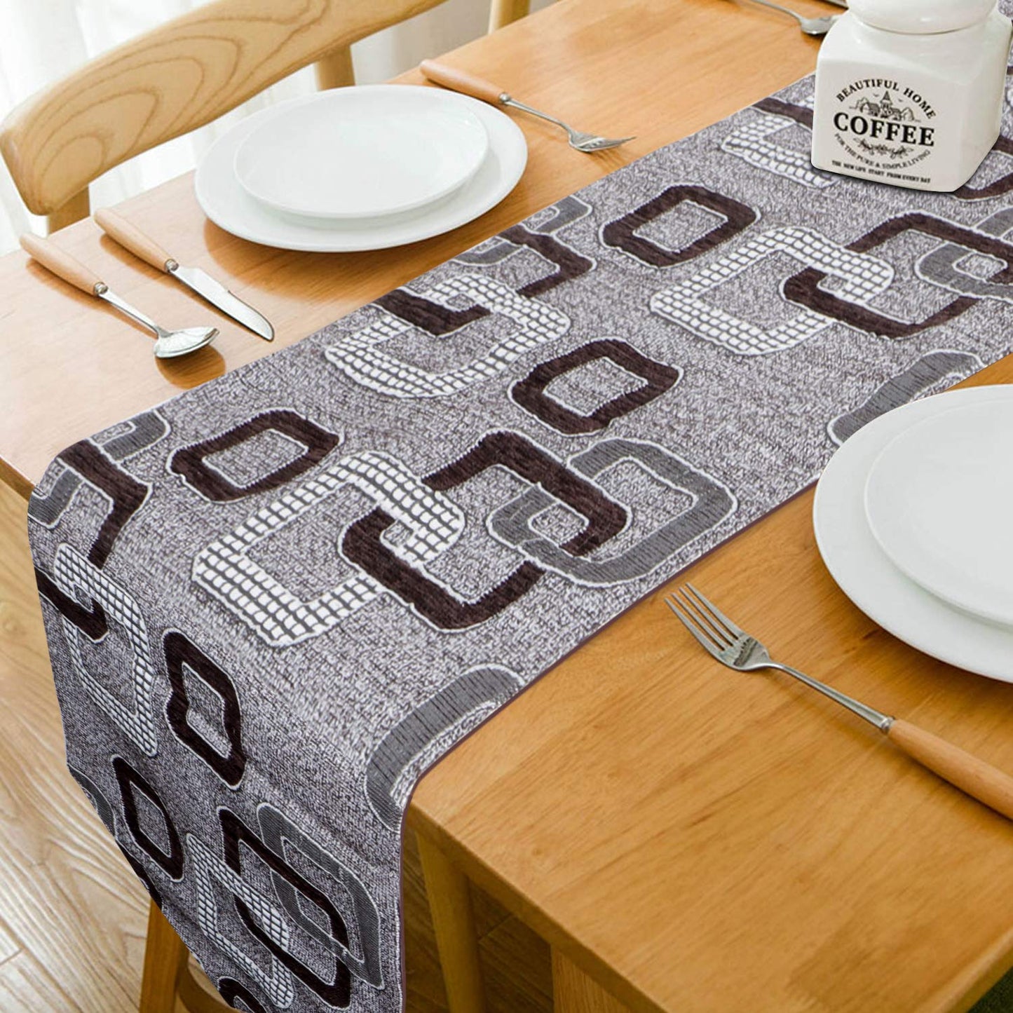 Elegant Jacquard Cotton Dining Table Runner with Tassels, Clover Design, 13x78 Inches (for 4/6 Seater) | Home Decor, Kitchen Linen