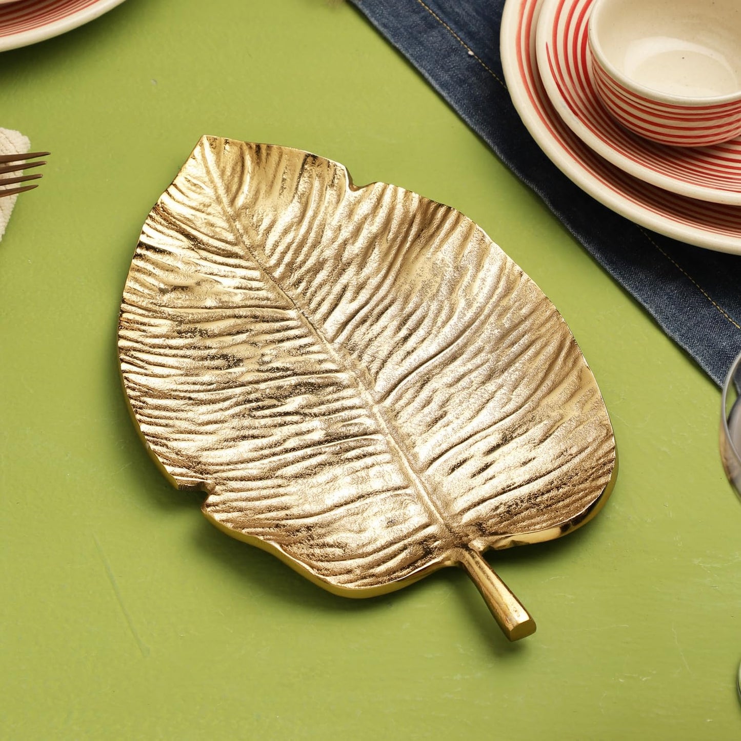 Plateau de service décoratif à la feuille d'or – Plat multi-usages – Motif feuille d'or – Unité