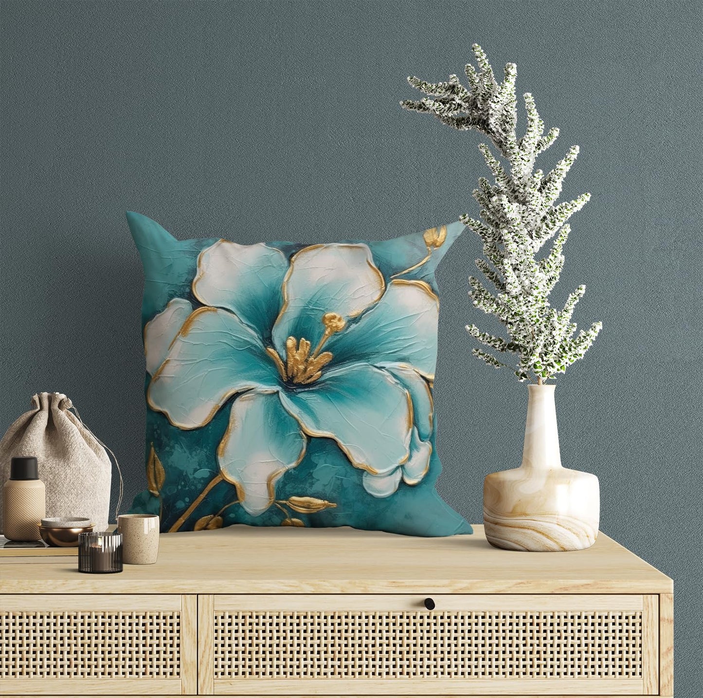 Flower Printed Soft Satin Cushion Covers Set of 5, 16x16 Inch | Decorative Throw Pillow Covers for Sofa Home Decor