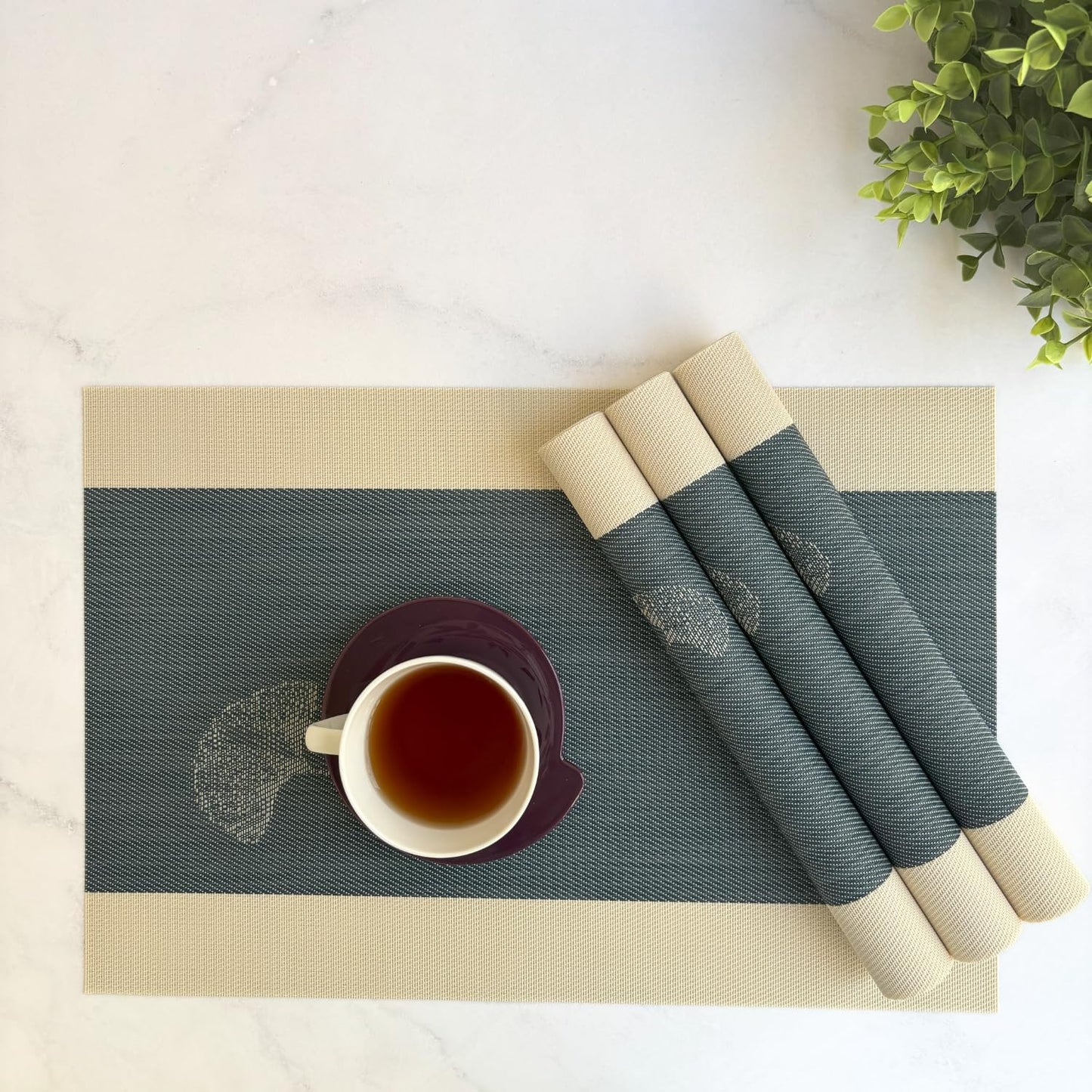 Midnight Bloom Designer Anti-Skid Wipeable PVC Dining Table Placemats Set of 4 | Washable Heat Resistant Kitchen Home Decor