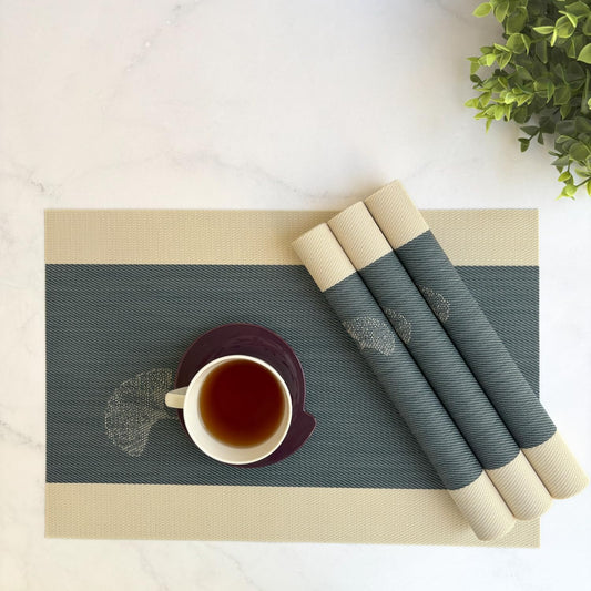 Midnight Bloom Designer Anti-Skid Wipeable PVC Dining Table Placemats Set of 4 | Washable Heat Resistant Kitchen Home Decor